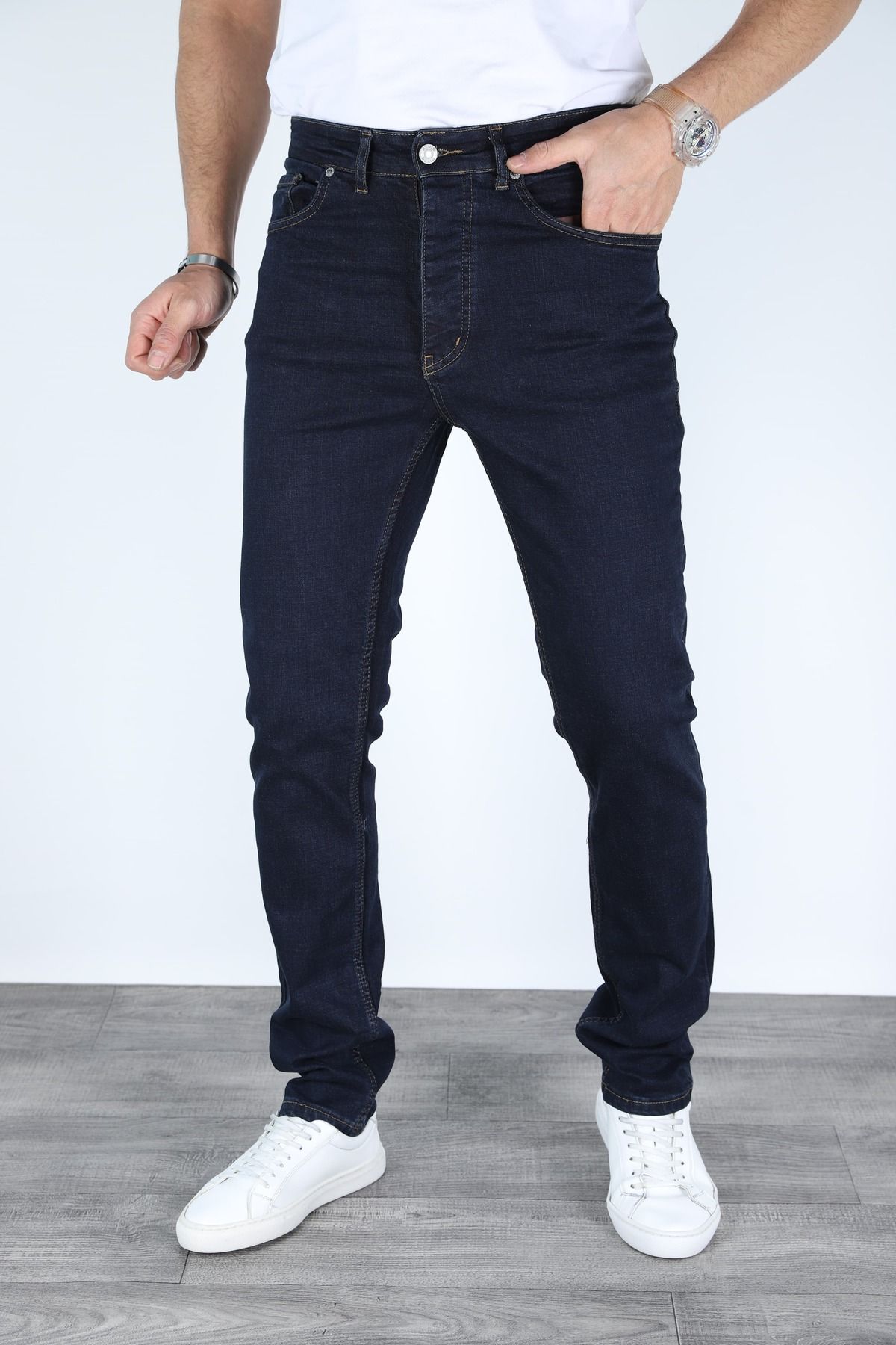 Erkek Regular Fit Rahat Kesim Denim Koyu Mavi Jeans