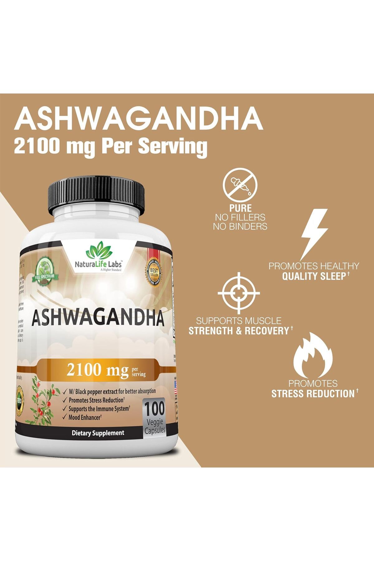 Naturelifelabs ORGANIC ASHWAGANDA 2100MG 100VEG CAPSULES