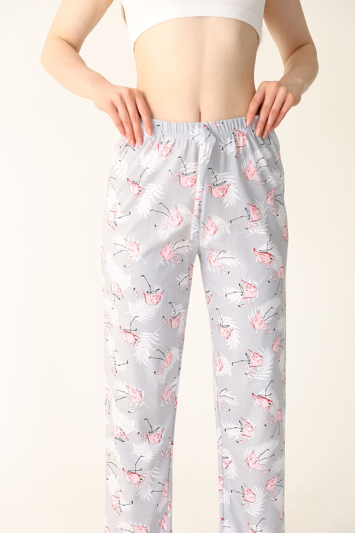 Kadın Flamingo Baskılı Pamuklu Yumuşak Pijama Altı