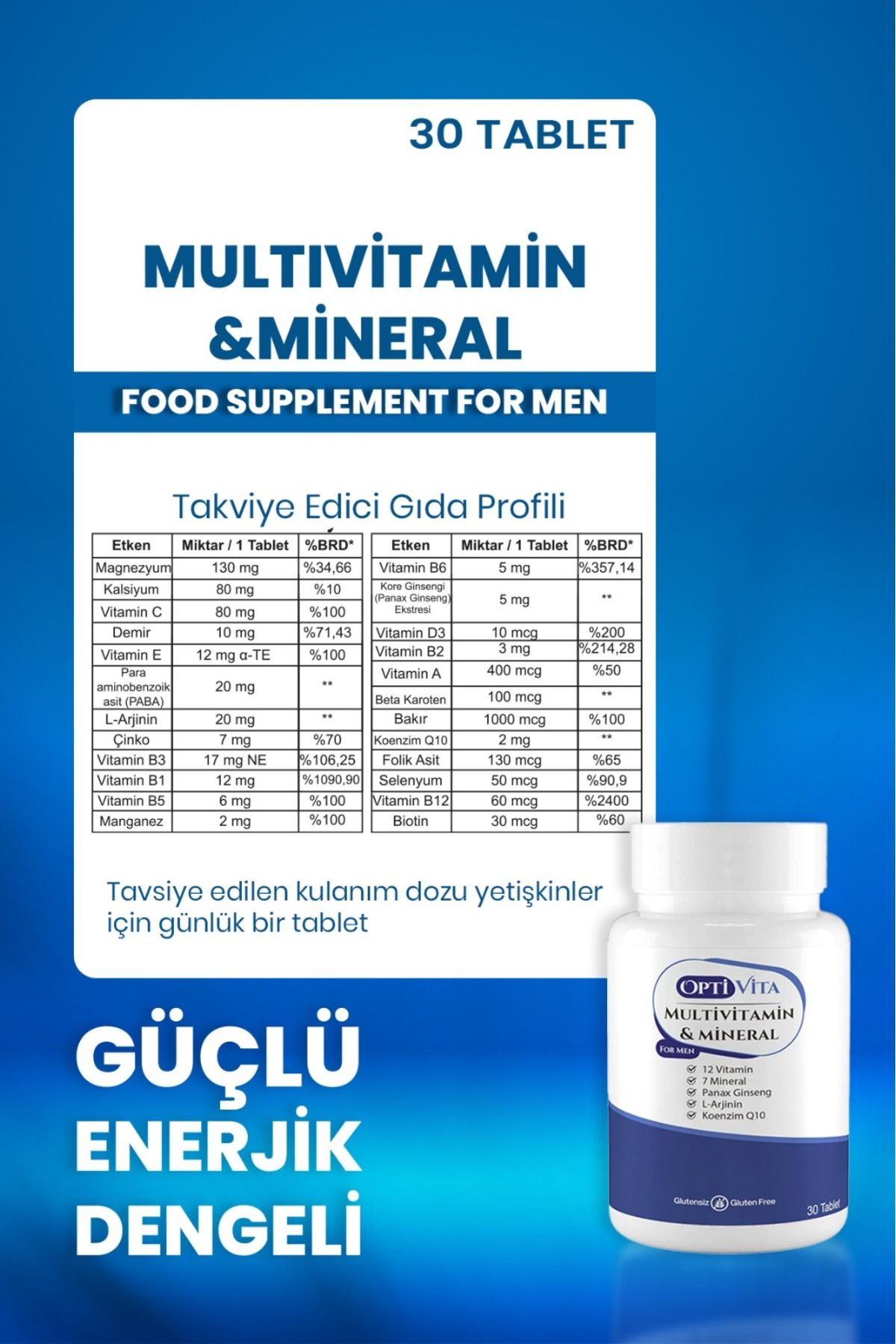 Multivitamin & Mineral for Men 30 Tablet Erkekler İçin