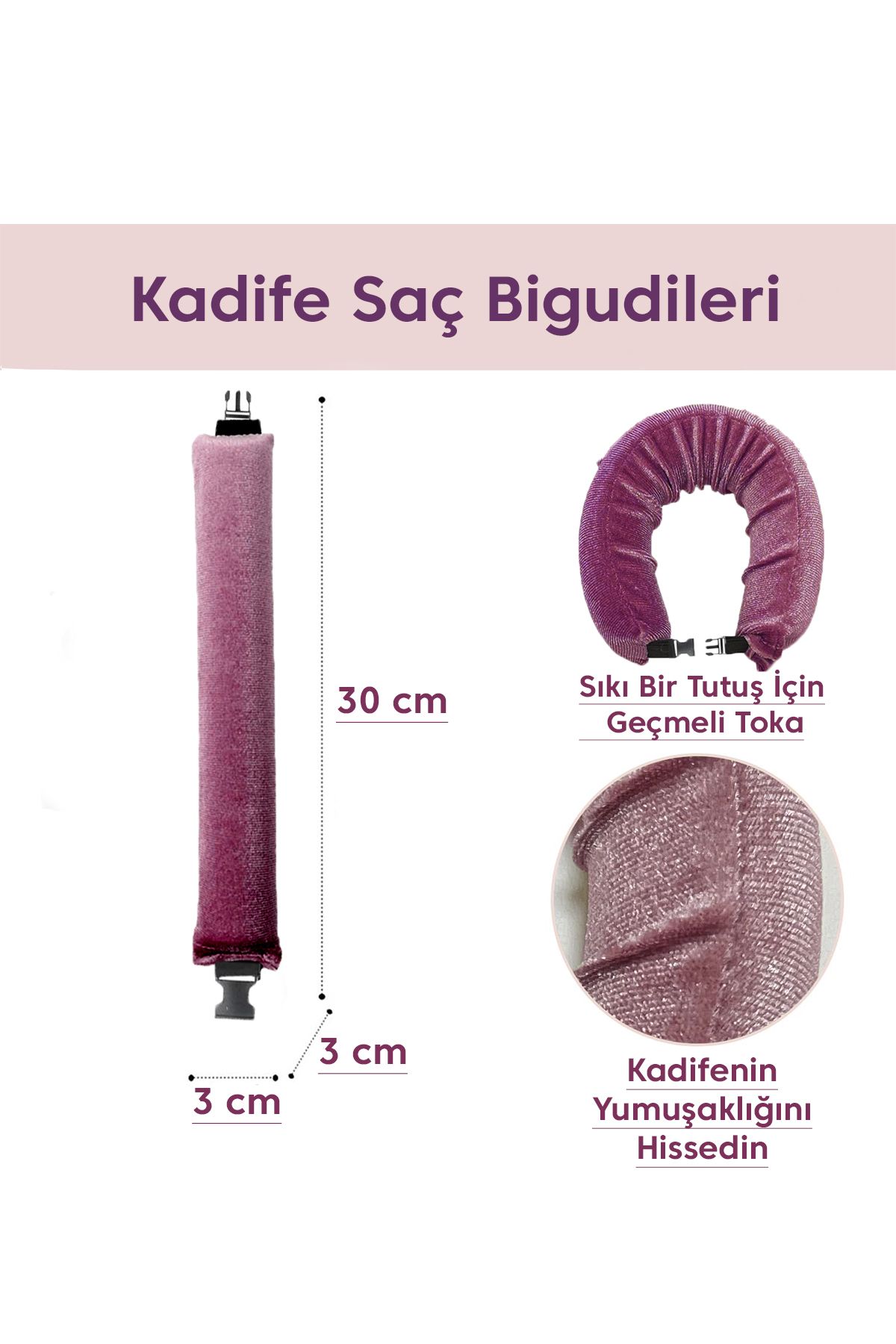 Gül Kurusu Kadife Saç Şekillendirici Kadife Saç Sosisi ve Kadife Saç Bigudi Isısız Saç Şekillendirme