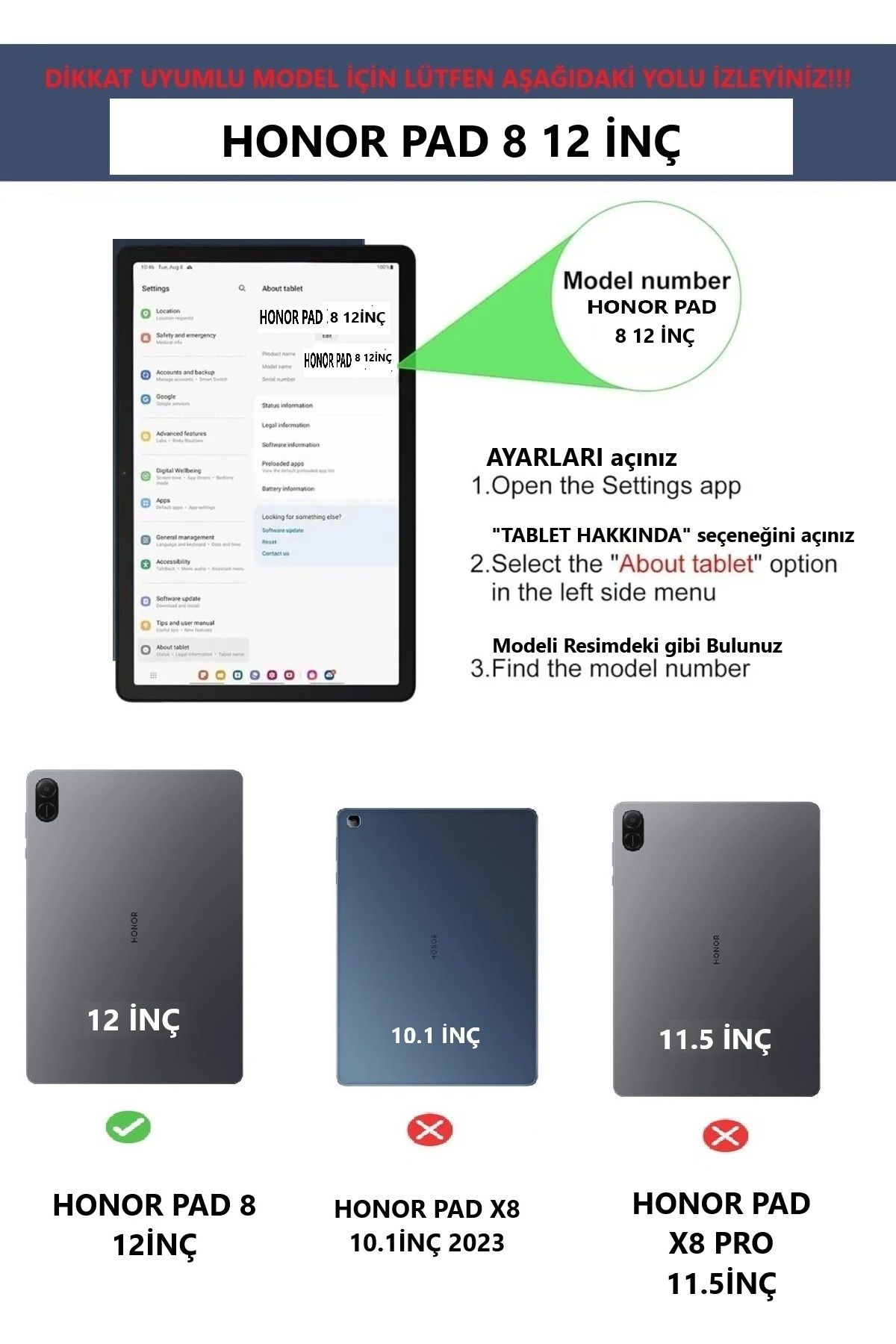 Honor Pad 8 12inç Uyumlu Kılıf Dönen Tablet Kilifi Ekran Koruyucu Kalem (DÜZ PAD X8 DEĞİLDİR)