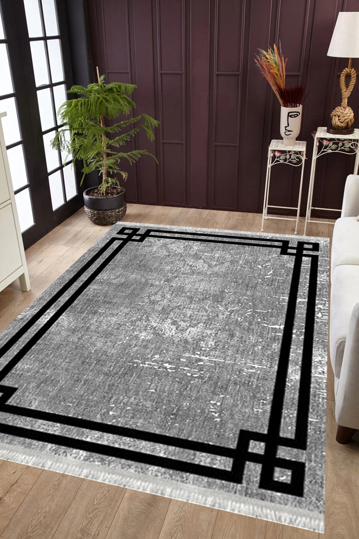 Kaymaz Tabanlı Yıkanabilir Antibakteriyel Dijital Baskı Modern  Salon Halısı Yolluk Kilim