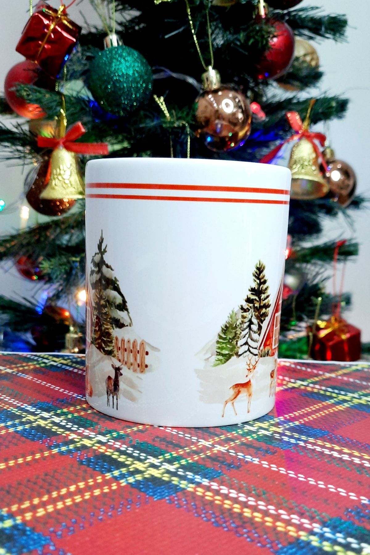 Yılbaşı 2'li Karlı Dağ Evleri  Baskılı Hediye Kupa Bardak Yeni Yıl Christmas Noel Gift Mugs