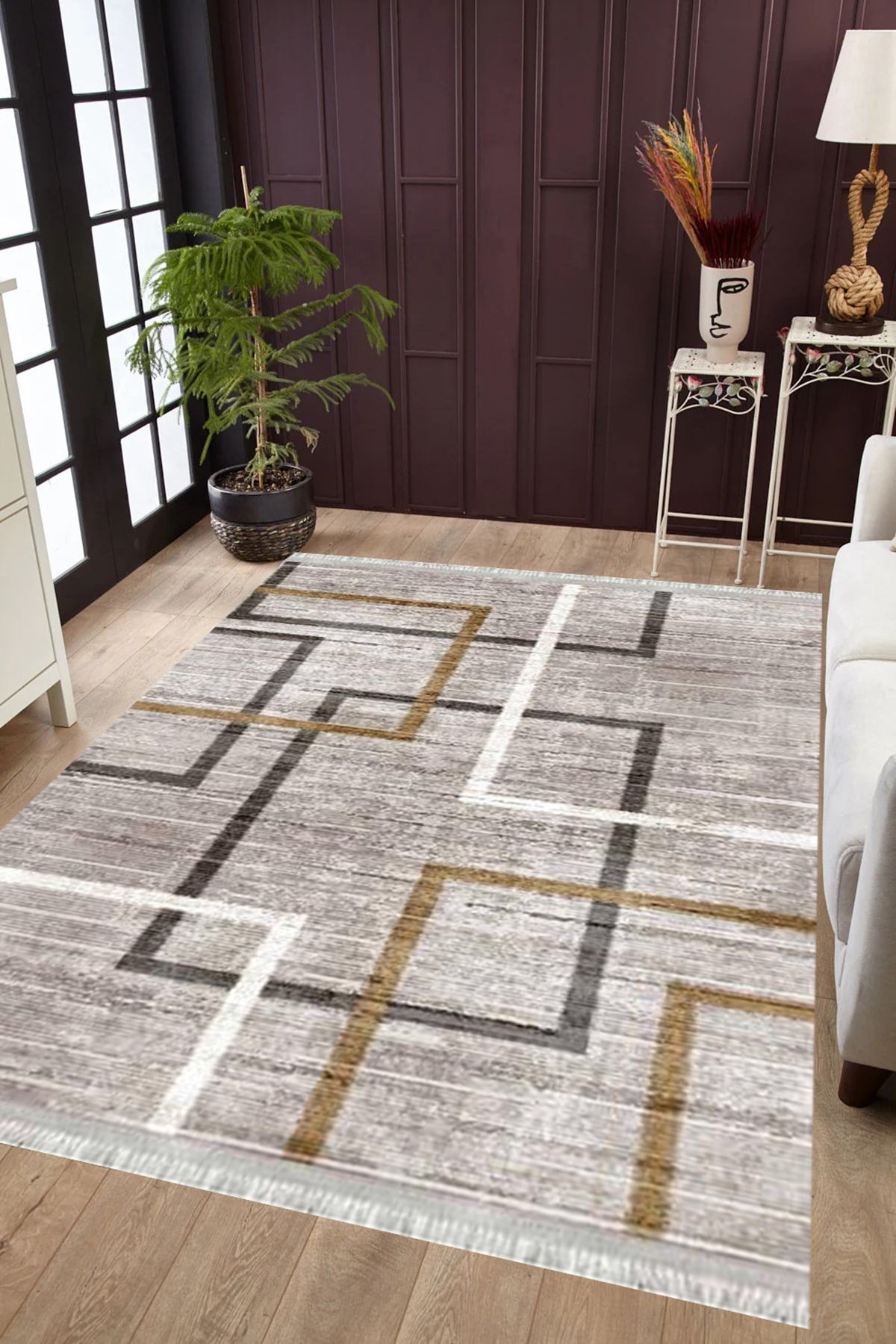 Kaymaz Tabanlı Yıkanabilir Antibakteriyel Dijital Baskı Modern  Salon Halısı Yolluk Kilim