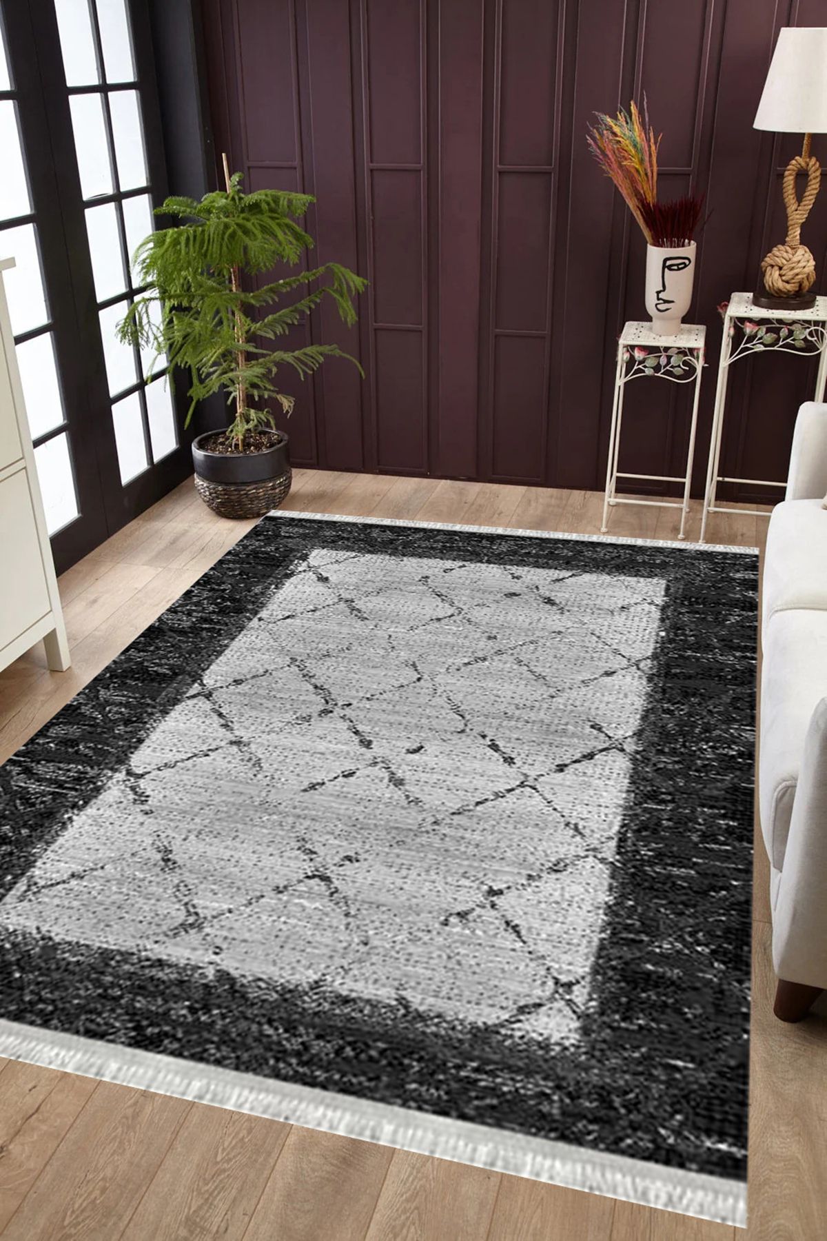 Kaymaz Tabanlı Yıkanabilir Antibakteriyel Dijital Baskı Modern  Salon Halısı Yolluk Kilim