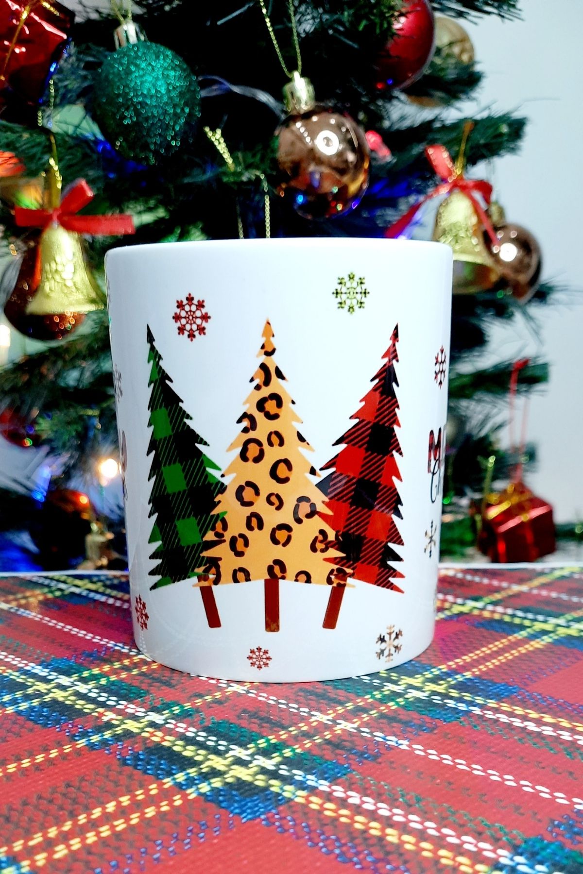 Yılbaşı 2'li Ekose Desen Merry Christmas and Joy Hediye Kupa Bardak Yeni Yıl Noel Gift Mugs