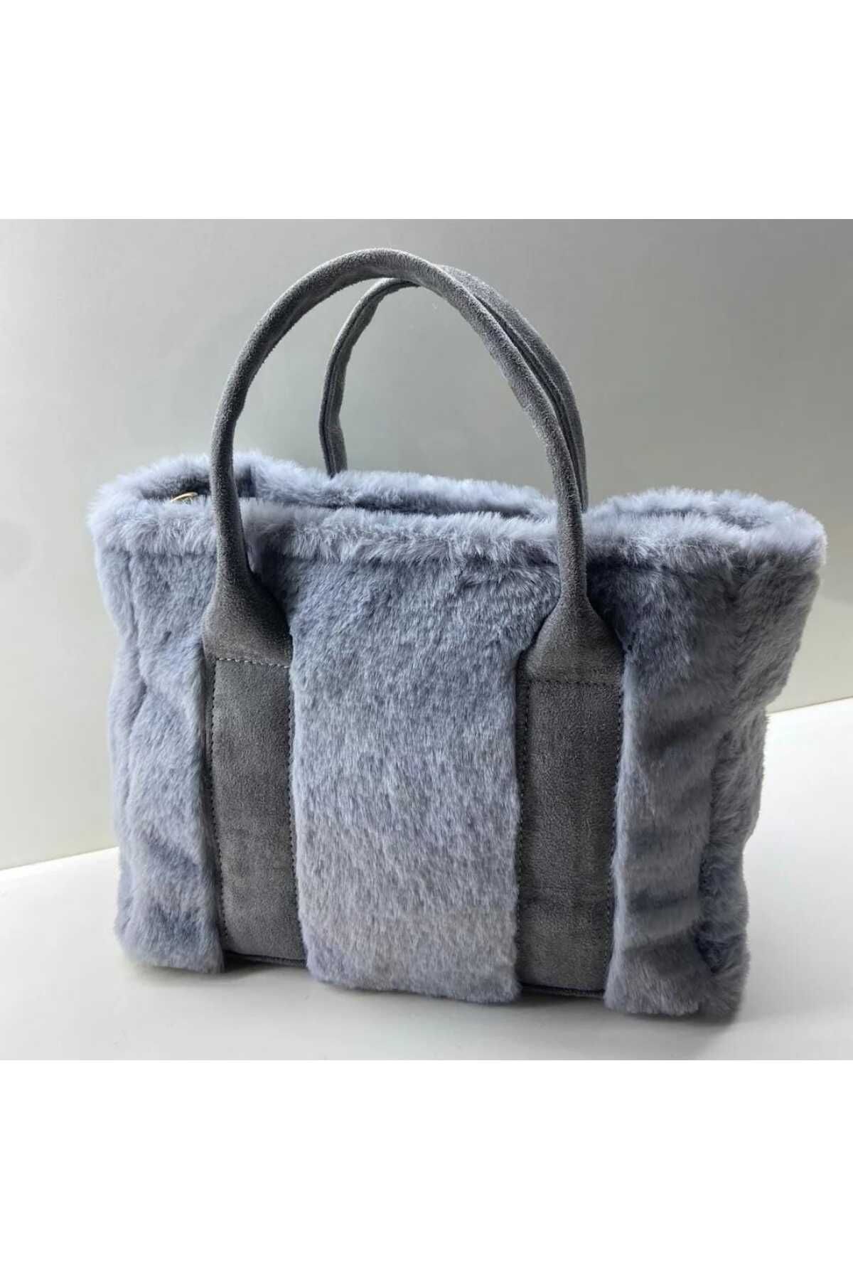 BAG yazılı kolon askılı kürklü peluş el ve omuz çantası