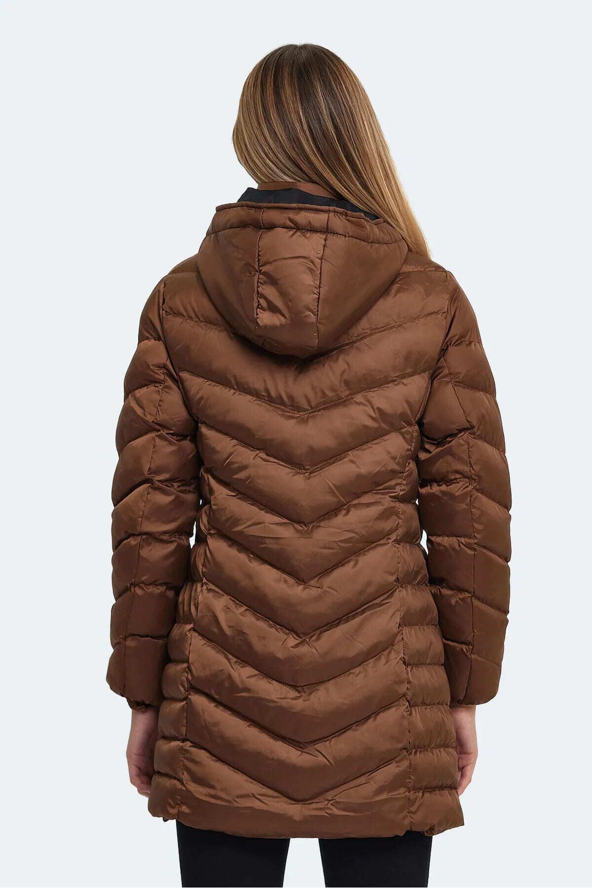 Gwen Jacket Kadın Uzun Şişme Parka Mont Kaban Taba