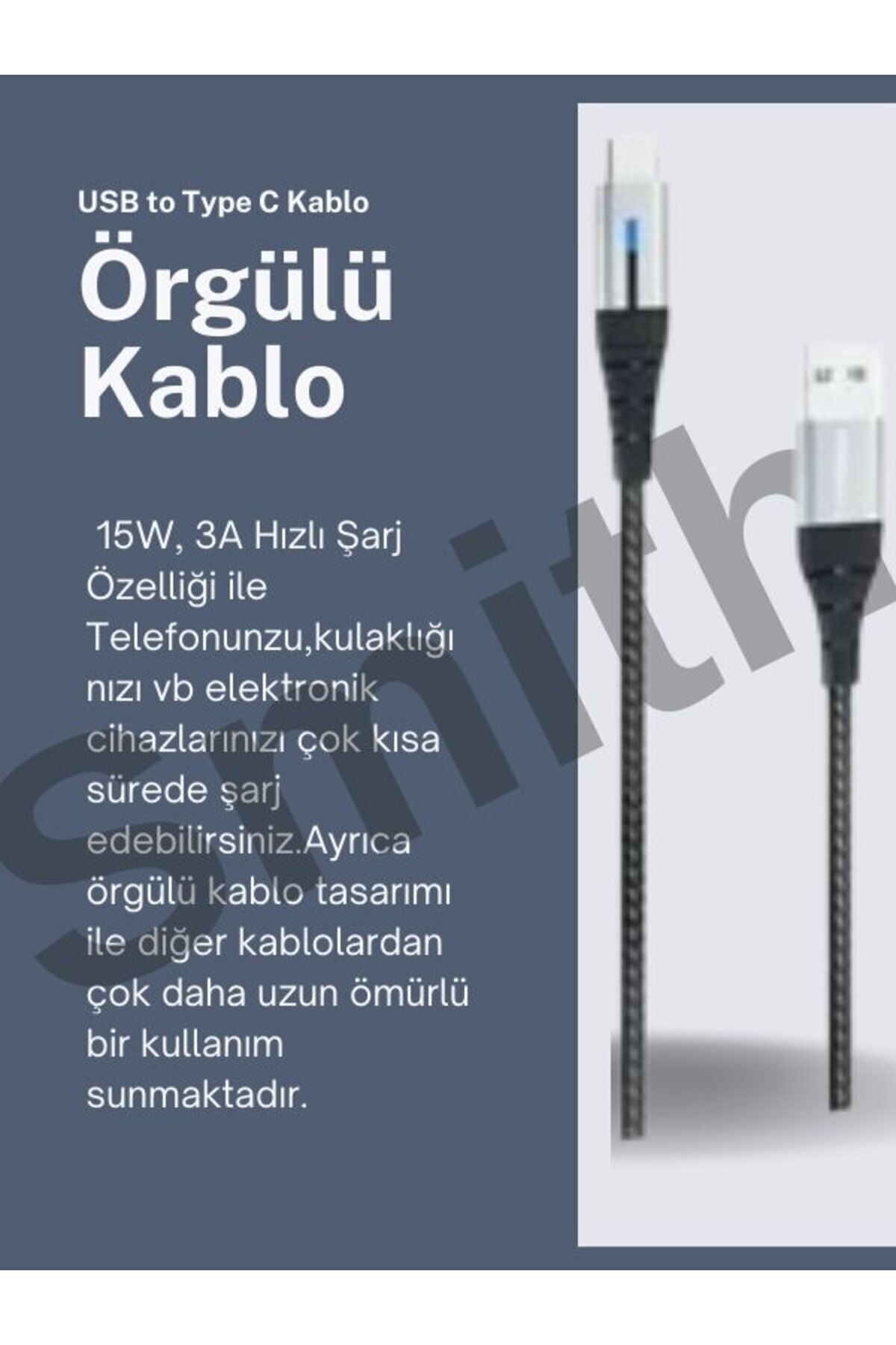 Ack-99 3a 15 Watt 1.2m Metre Usb To Type-c Led Işıklı Hızlı Şarj Örgülü Telefon Şarj Kablosuuyumlu