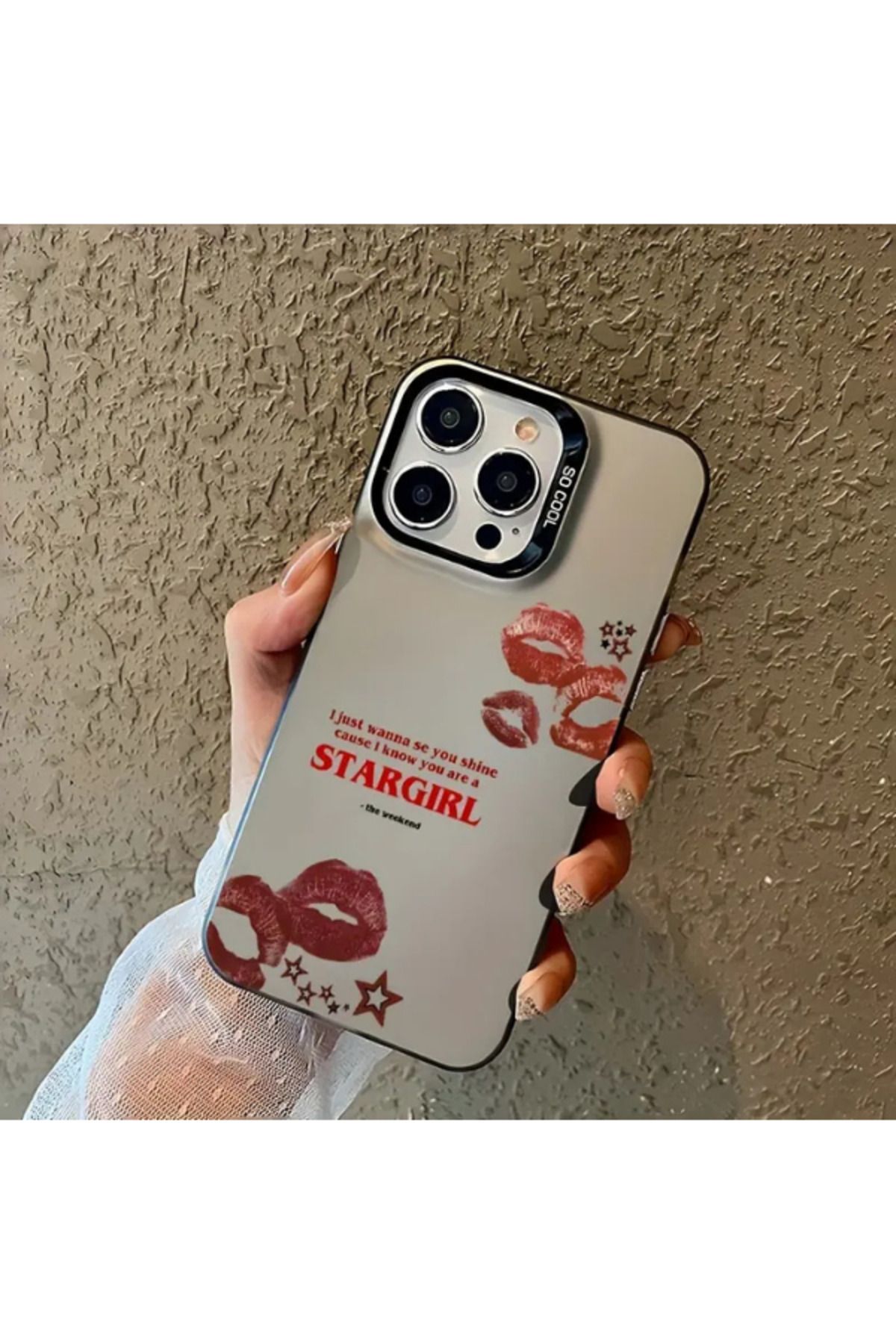 StarGirl İphone 13-14 Uyumlu Siyah Kırmızı Dudaklar TPU Düşmeye Karşı Dayanıklı Telefon kılıfı