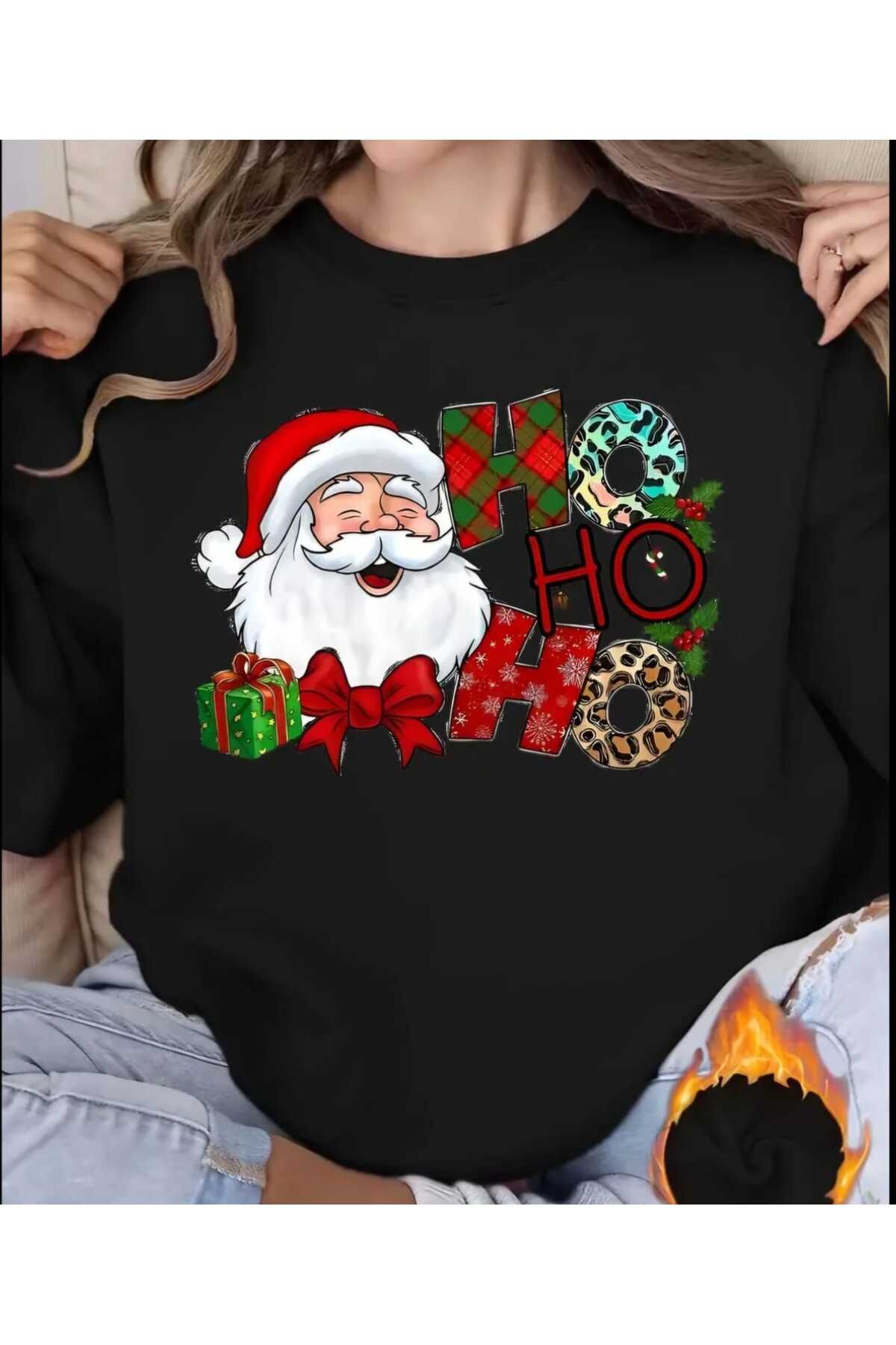 Yılbaşı Noel Baba  Cristmas Yazılı Baskılı Bisiklet Yaka Oversize Yeni Yıl Sweatshirt Unisex