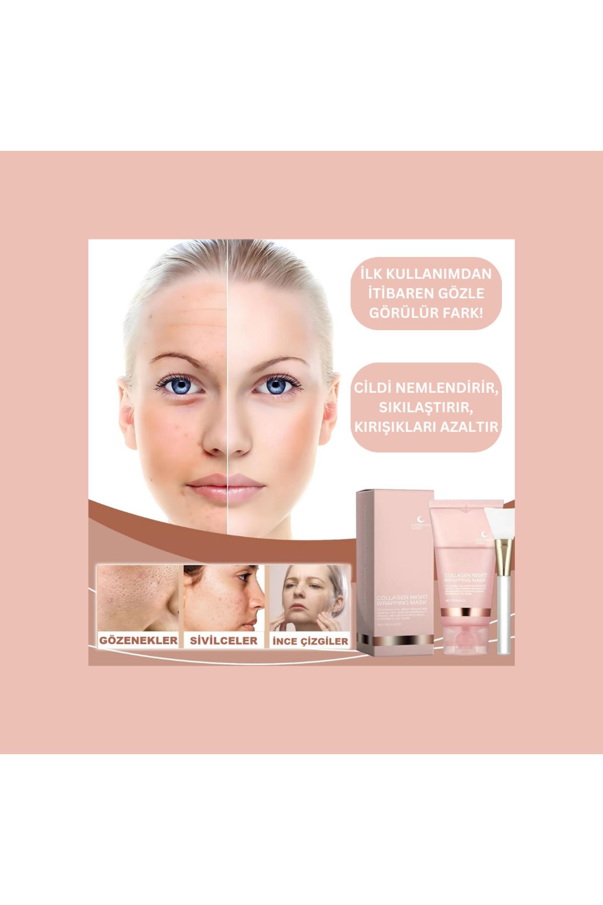 Soyulabilen Kolajen Yüz Maskesi 75ml - Cam Cilt Kore Jel Yüz Maskesi - Collagen Night Wrapping Mask