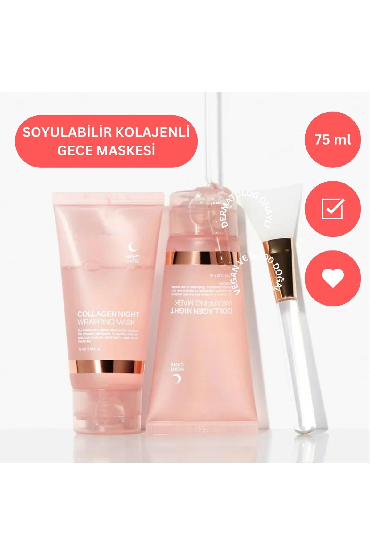 Soyulabilen Kolajen Yüz Maskesi 75ml - Cam Cilt Kore Jel Yüz Maskesi - Collagen Night Wrapping Mask