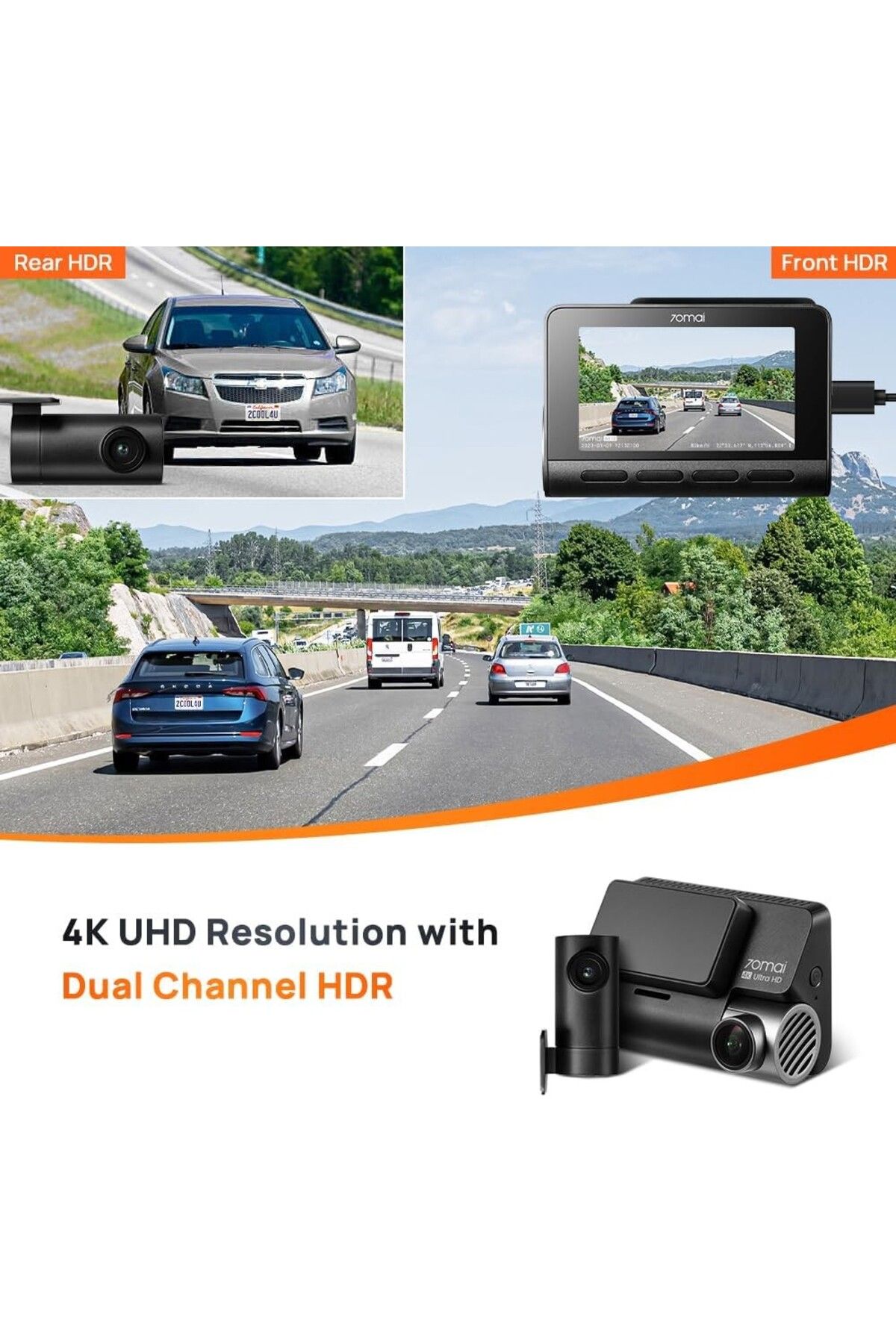 A810-2 4K Dash Cam, Çift HDR Ön ve Arka Kamera, Dahili GPS ve Akıllı Park Koruma