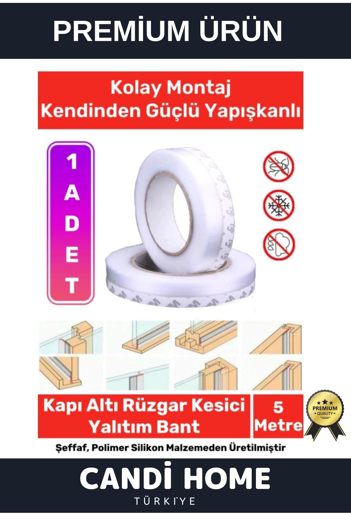 5 Metre Rüzgar Kesici Haşere Ses Toz Önleyici Kapı Pencere Isı Izolasyon Yalıtım Şeffaf Şerit Bant