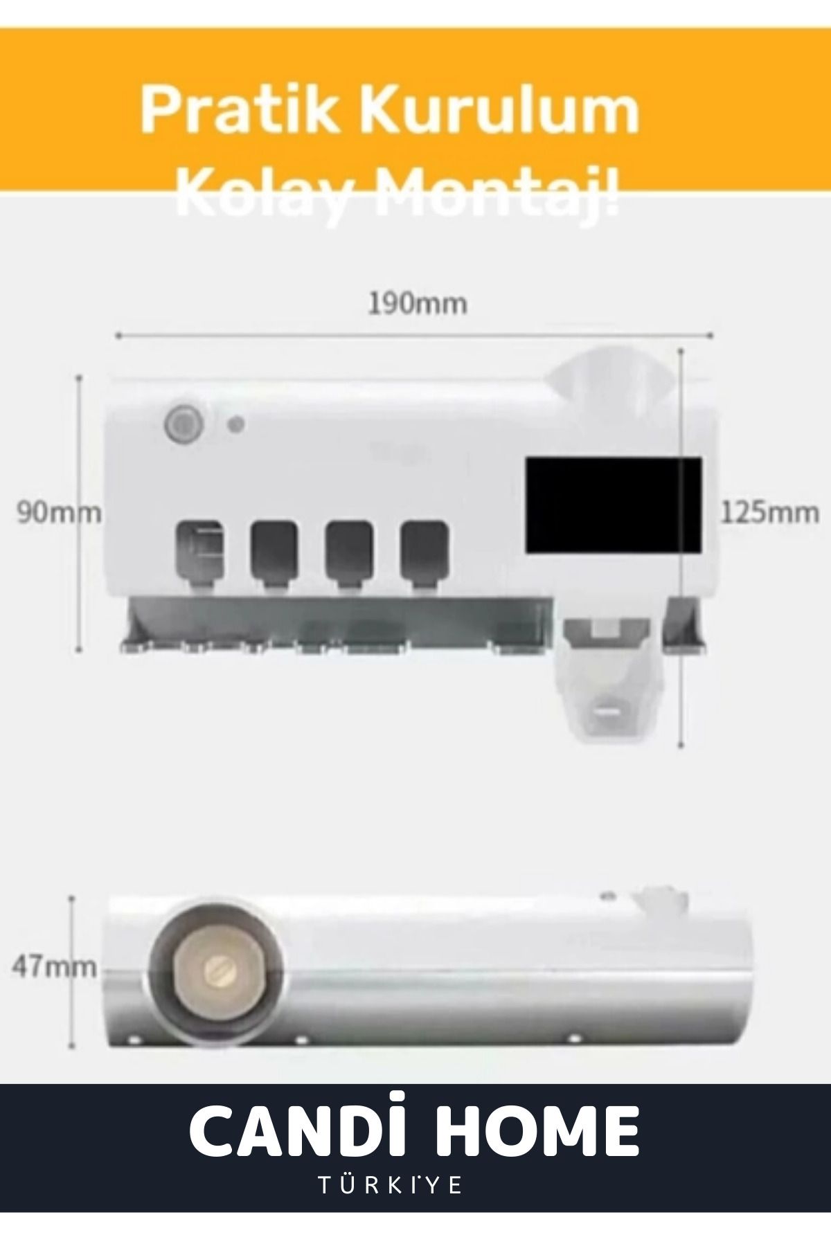 Trend Otomatik Diş Macun Sıkacağı Güneş Enerjili Usb Şarjlı  Sterilizatörlü 4 lü Fırçalığı Tutucu