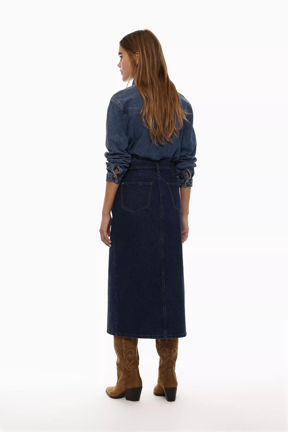 Denim midi etek