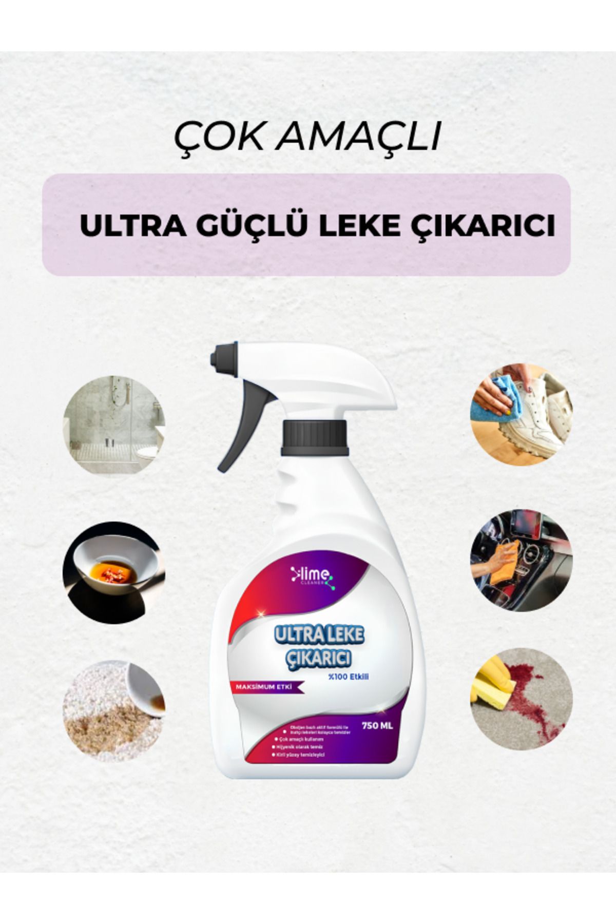 Lime Cleaner Oksijen Bazlı Çamaşır, Halı, Mutfak, Yağ, Banyo, Ayakkabı, Leke Çıkarıcı Sprey 750 ml