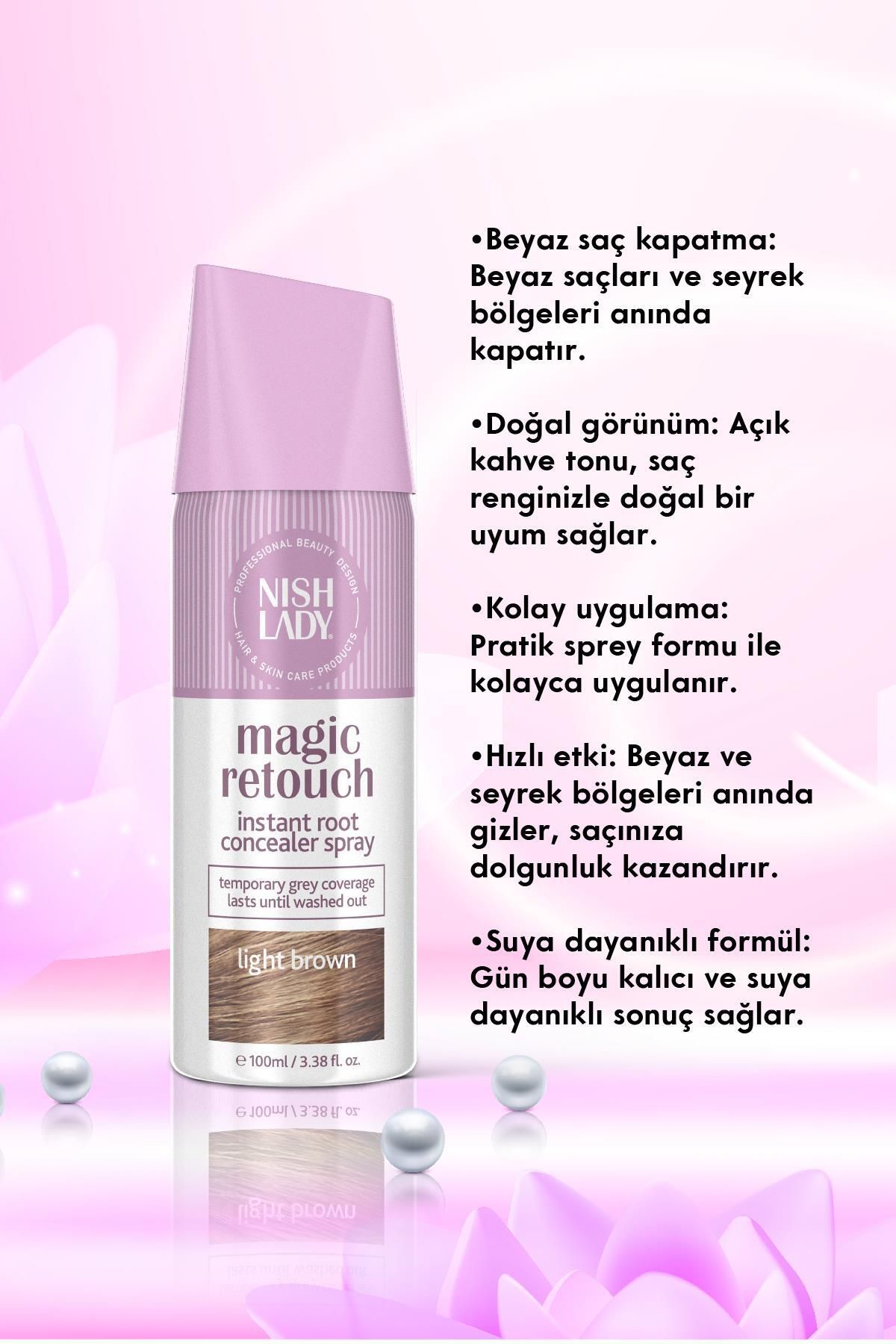 Hair Magic Retouch / Beyaz Saçlar için Kapatıcı Saç Spreyi ve Seyrek Kapatıcı Açık Kahve 100 ml