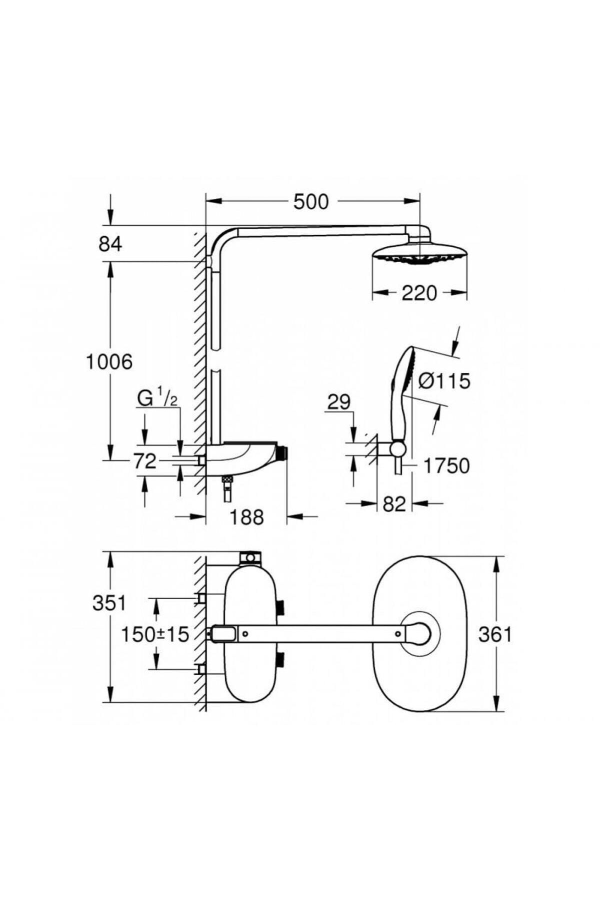 Rainshower System Smartcontrol 360 Duo Duvara Monte Termostatik Bataryalı Duş Sistemi (2625000