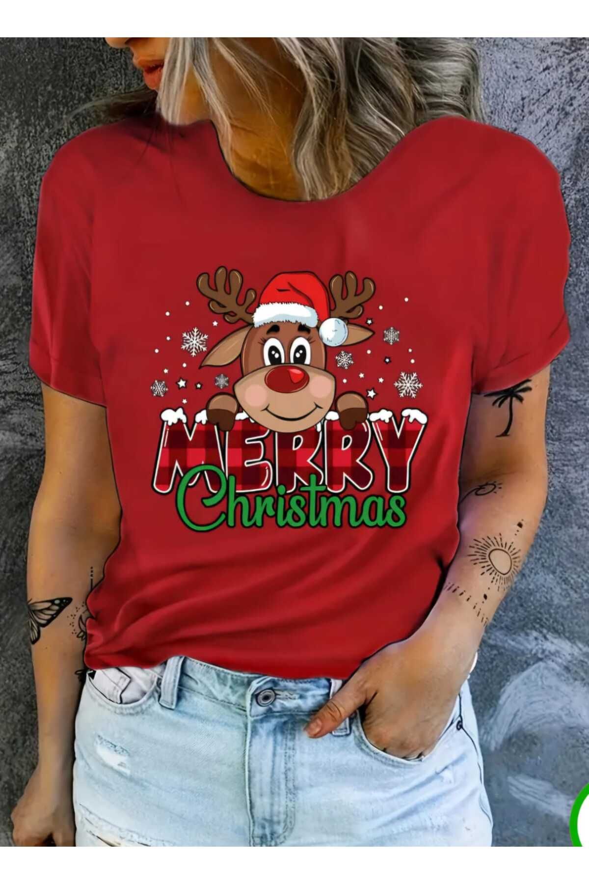 Yeni Noel Christmas Yılbaşı Baskılı Oversize Salaş Boyfriend T-shirt Unisex