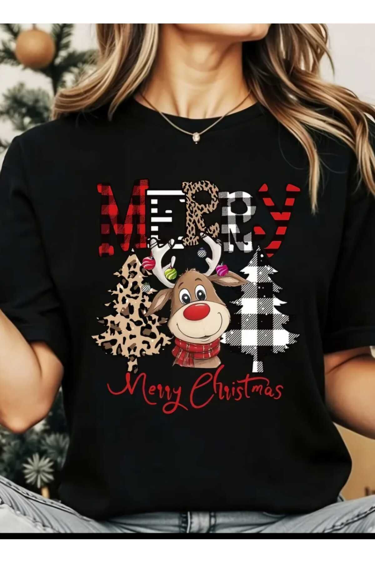 Yeni Noel Christmas Yılbaşı Baskılı Oversize Salaş Boyfriend T-shirt Unisex