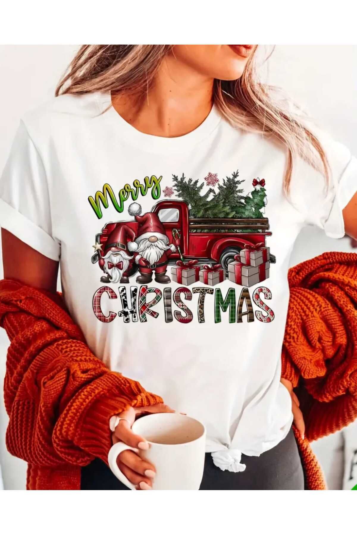 Yılbaşı Temalı Noel Christmas Baskılı Yeni Yıl Oversize Salaş Boyfriend T-shirt Unisex