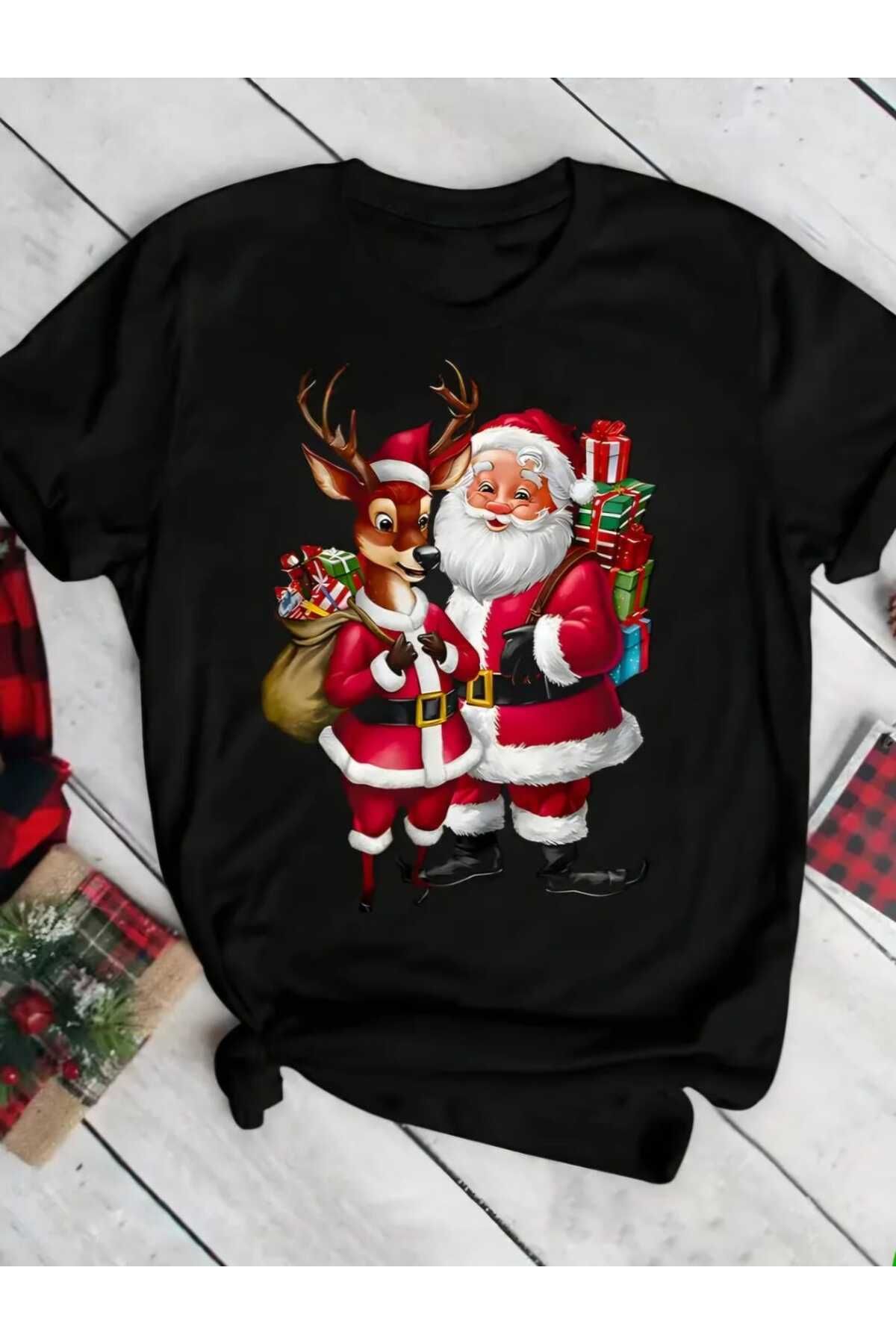 Yılbaşı Noel Yeni Yıl Christmas Konsept Baskılı Oversize Salaş Boyfriend T-shirt Unisex