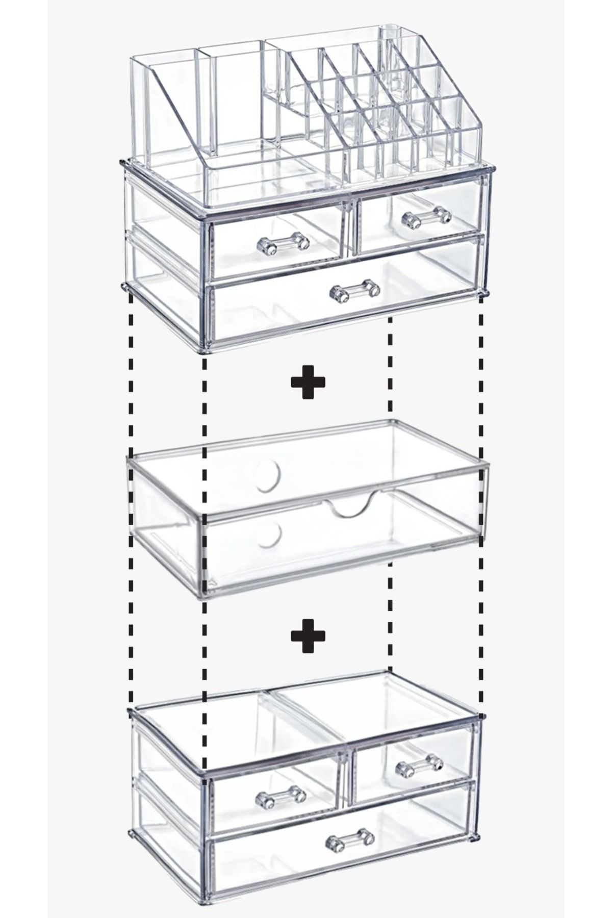 Çoklu Kombinlenebilir Modüller Makyaj Takı Düzenleyici Çekmeceli Bölmeli Organizer Set