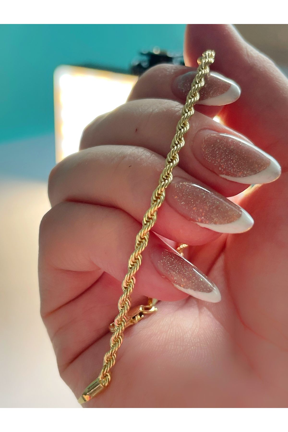 14K Altın Renk 17,5 cm Rope Zincir Kadın Unisex Xuping Bileklik