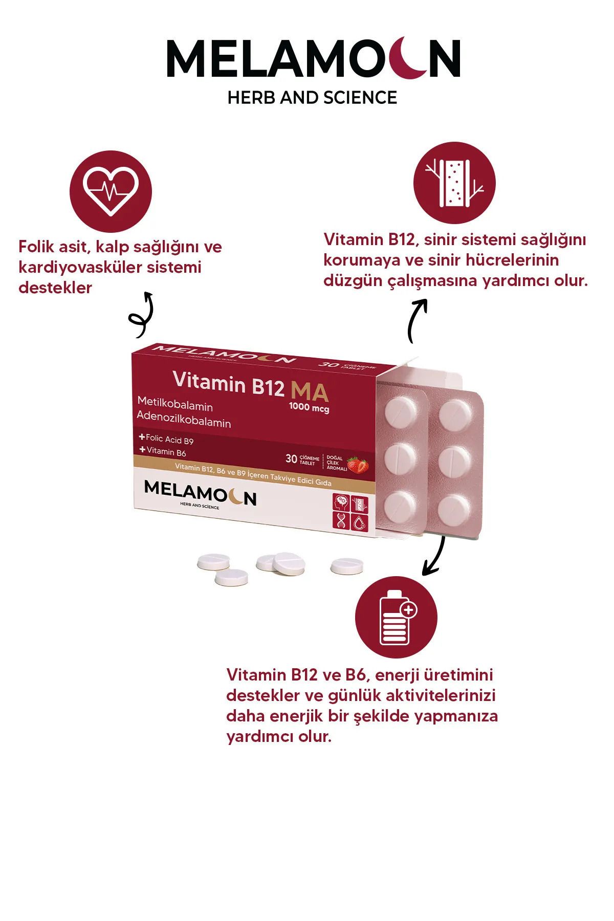 B12, B6 Ve Folik Asit: Sinir Sistemi, Hamileler Ve Kan Oluşumu Desteği 1000mcg 30'lu