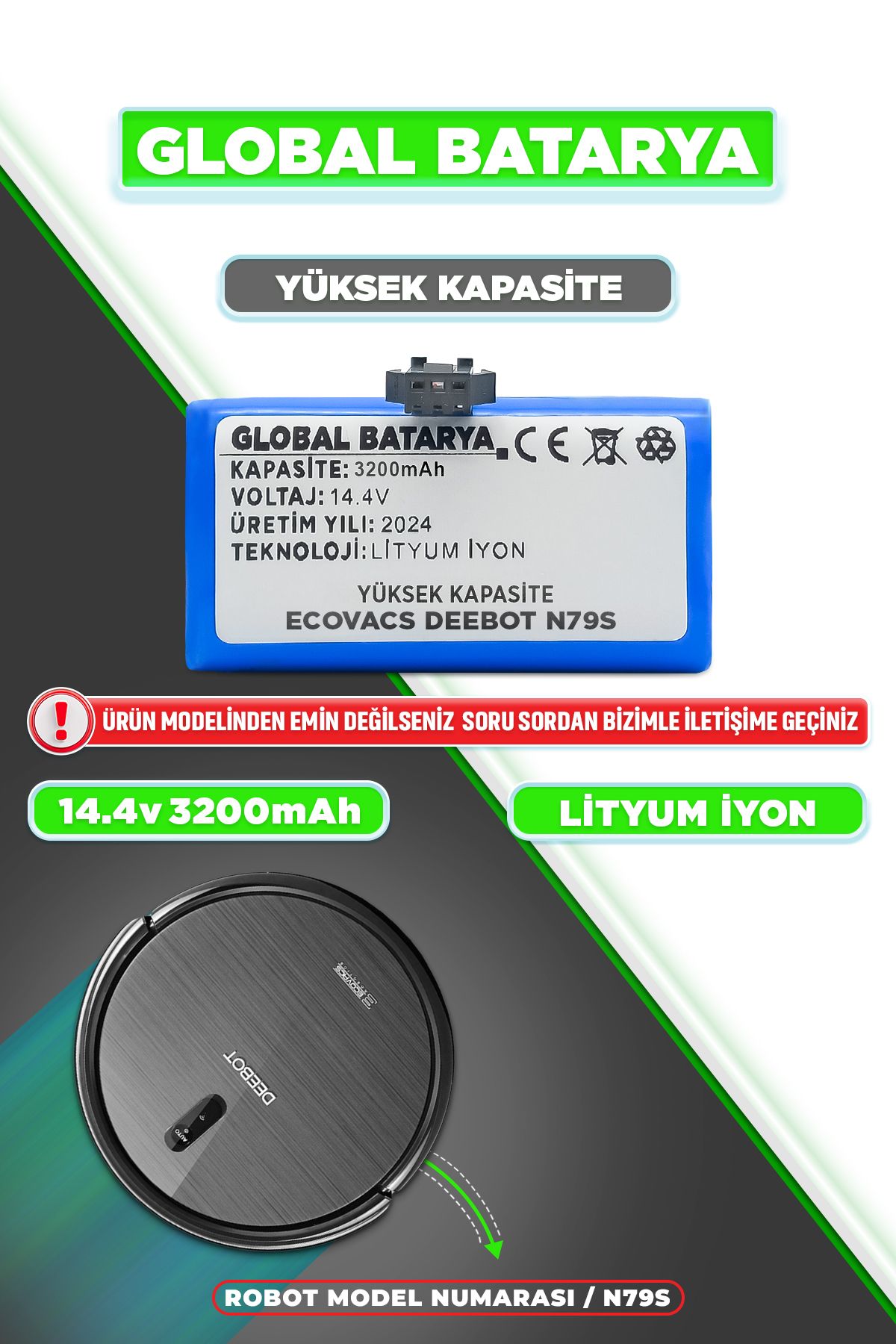 GLOBAL BATARYA Ecovacs DeebotN79s Uyumlu Akıl...