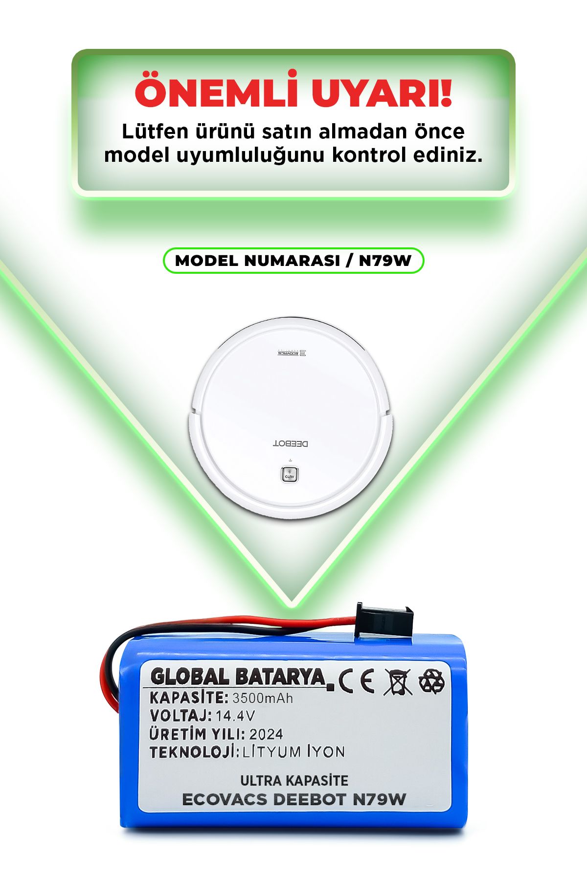 Ecovacs Deebot N79w Uyumlu Akıllı Robot Süpürge Bataryası 14.4v 3500mah Li-ion Pil (ULTRA KAPASİTE)