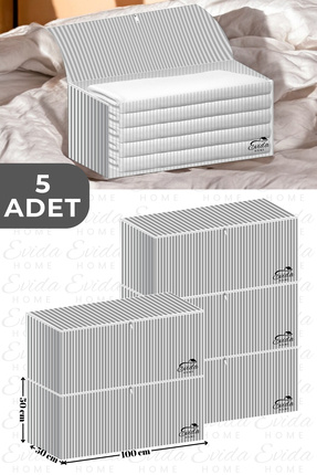 5 Adet Antrasit Çizgili Geniş Yorgan Hurcu - 100x50x50 cm - Baza Altı - Kıyafet - Büyük Yorgan Hurcu Image 0