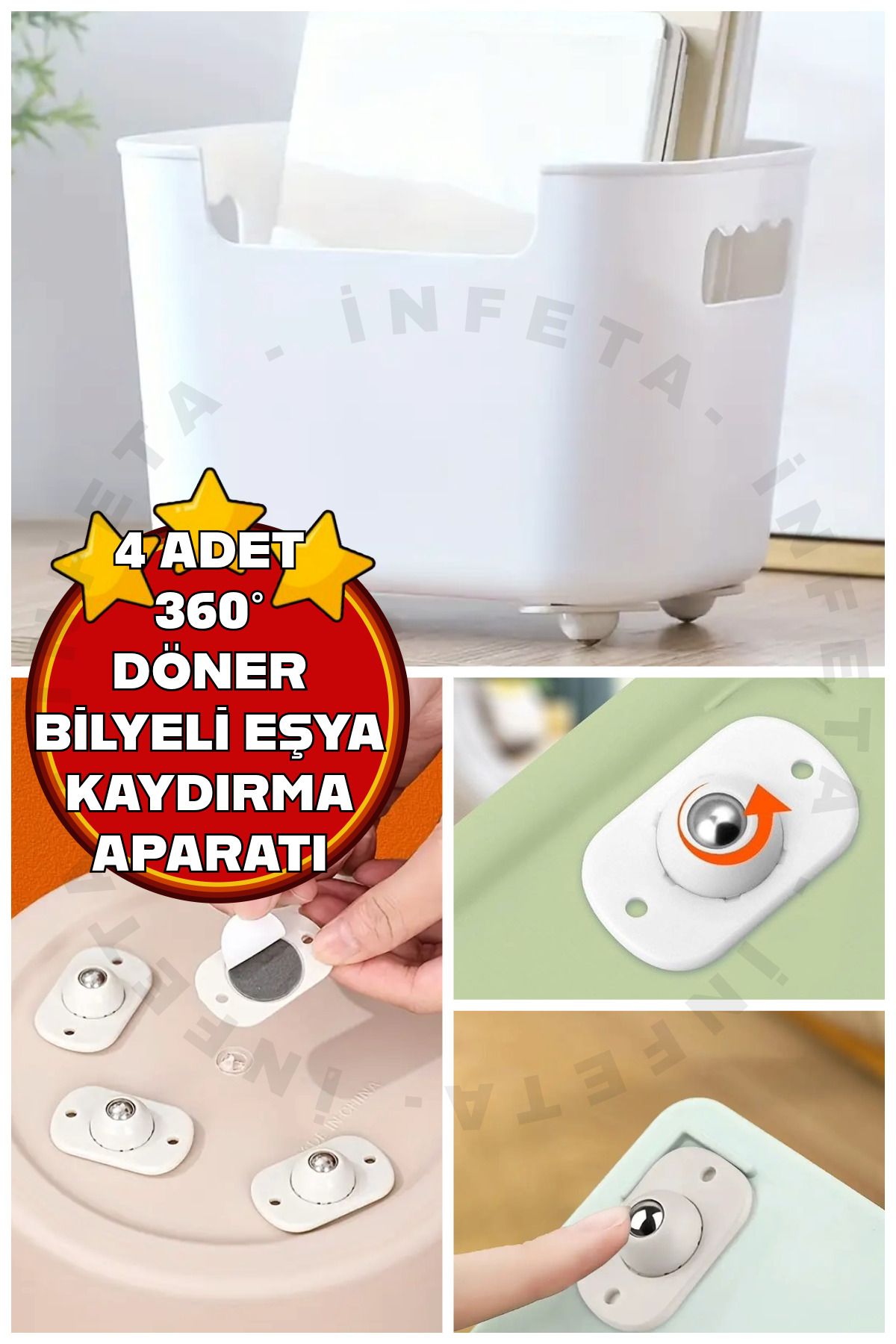 İnfeta Pratik 4lü 360 DereceDöner Tekerlek Bi...