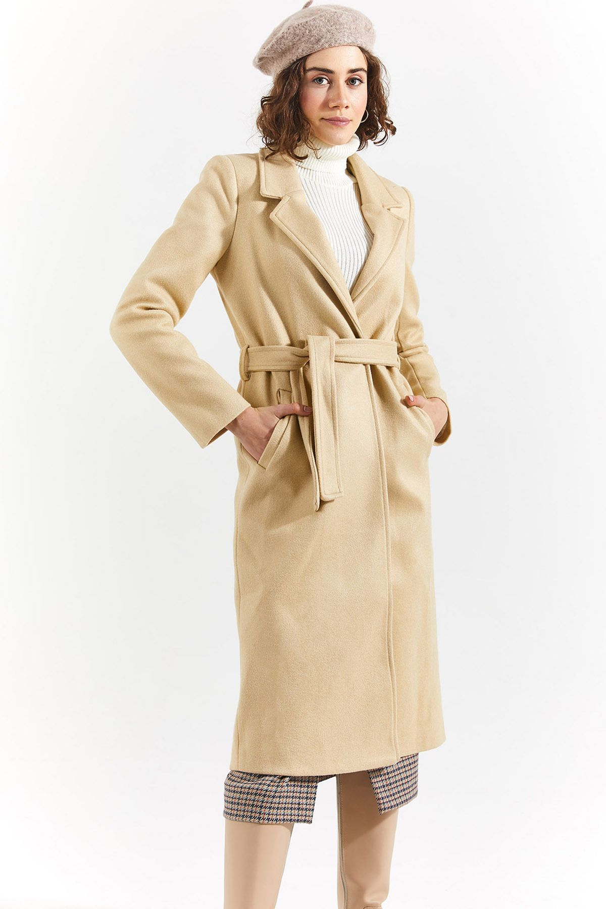 Kaşe Trenchcoat Model Kaban Bej