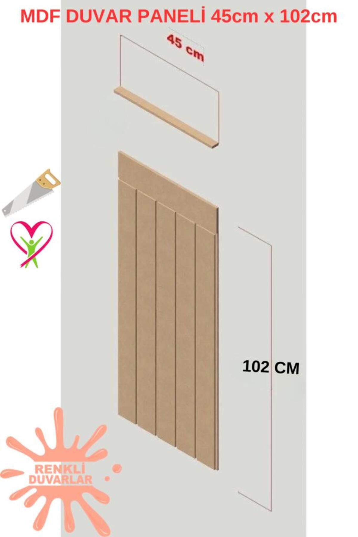 45x102 (1 ADET) Dekoratif, Duvar Çıtası Ham Ahşap Duvar Paneli, Boyanabilir, Ham, Mdf Panel