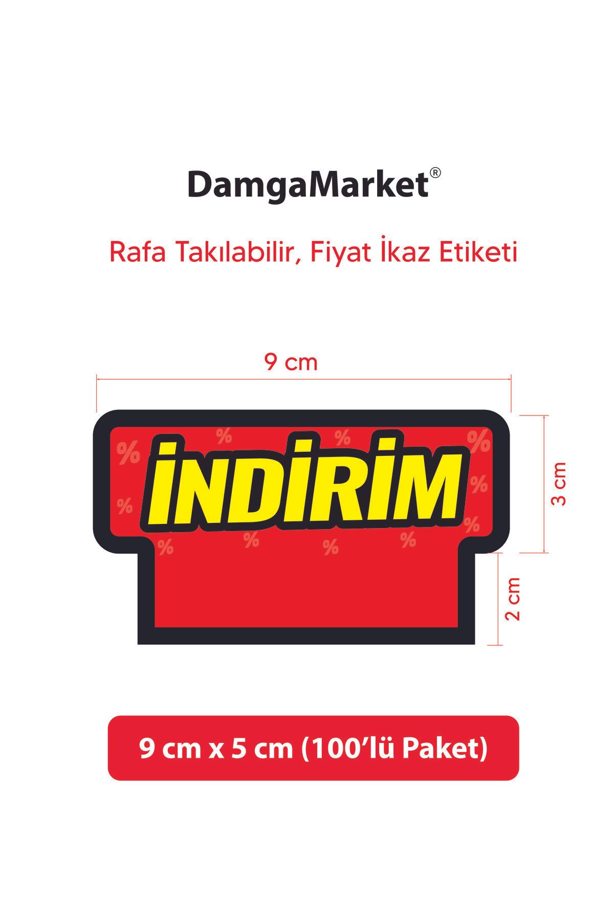 Market Raf Önü İNDİRİM Karton Fiyat Etiketi, 9 cm x 5 cm, Rafa Takılabilir, 100 Adet