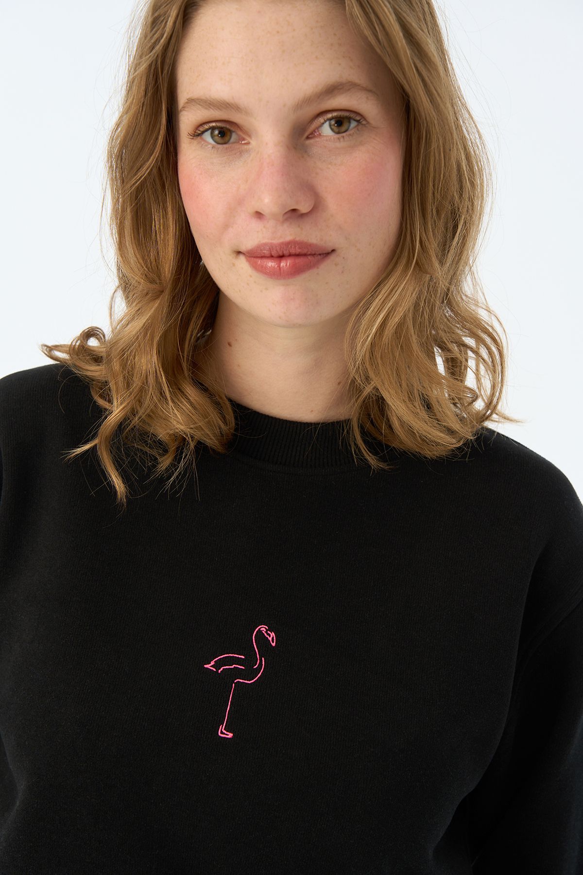 Flamingo Supersoft Crop Sweatshirt - Siyah | Lisanslı & Organik