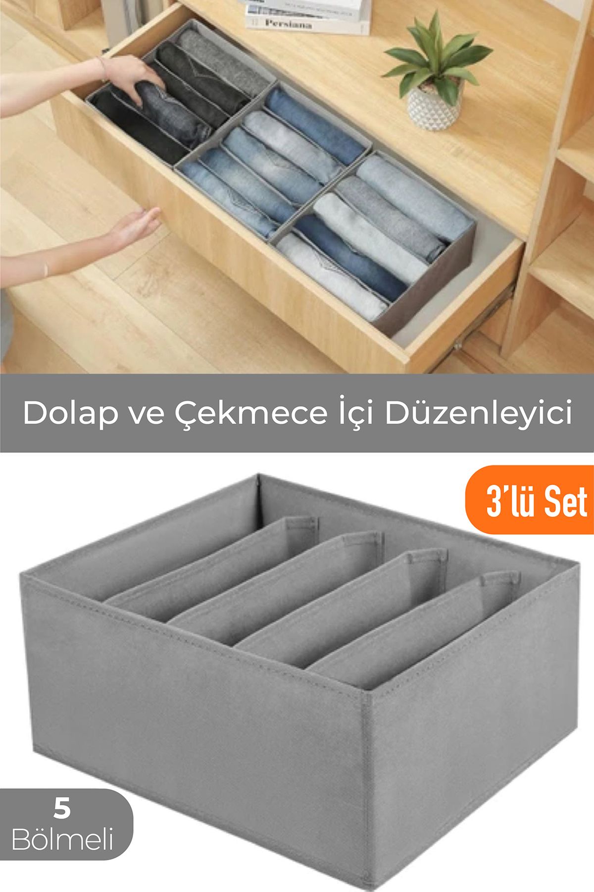 3 Adet 5 Bölmeli Dolap-çekmece Içi Elbise, Kot, Kazak, Gömlek, Pantolon Düzenleyici