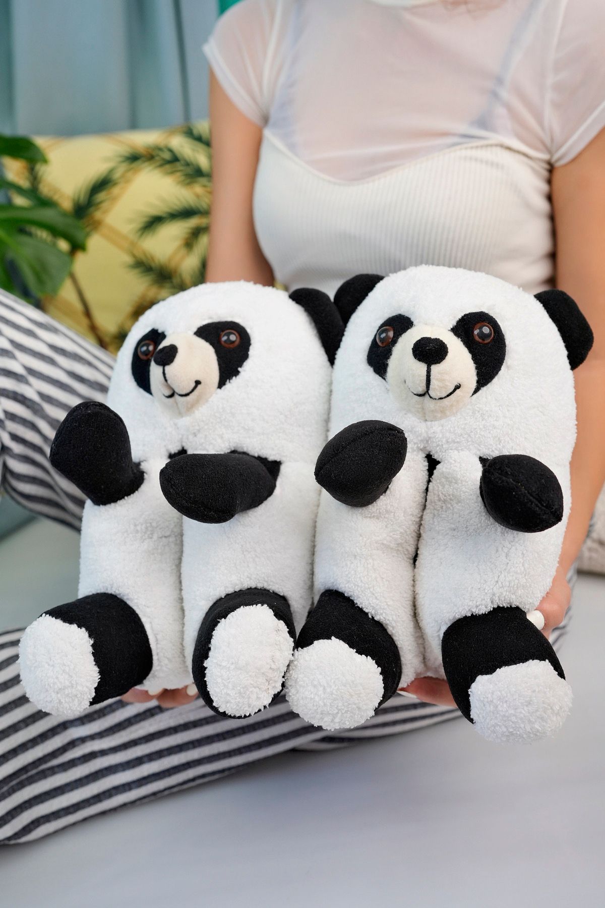 Panda Rahat Peluş Sessiz Taban Yıkamalı Unisex Panduf Ev Botu