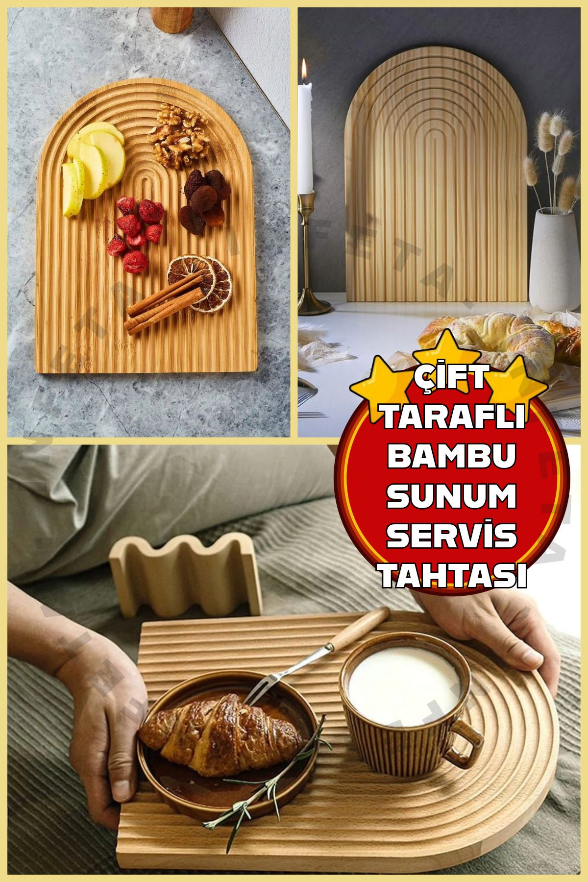 İnfeta 1 Adet Ahşap BambuGökkuşağı Sunum Teps...