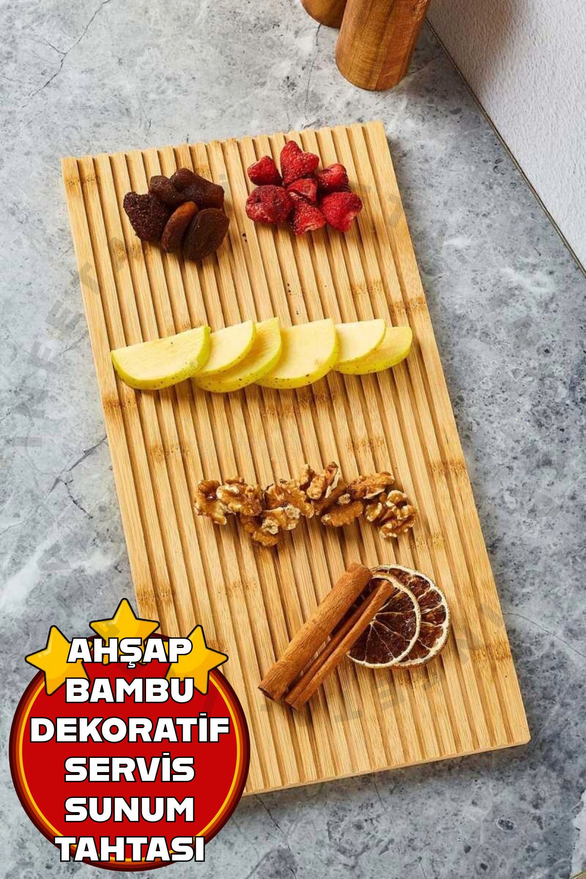 İnfeta 1 Adet Düz OyukluAhşap Bambu Servis Su...