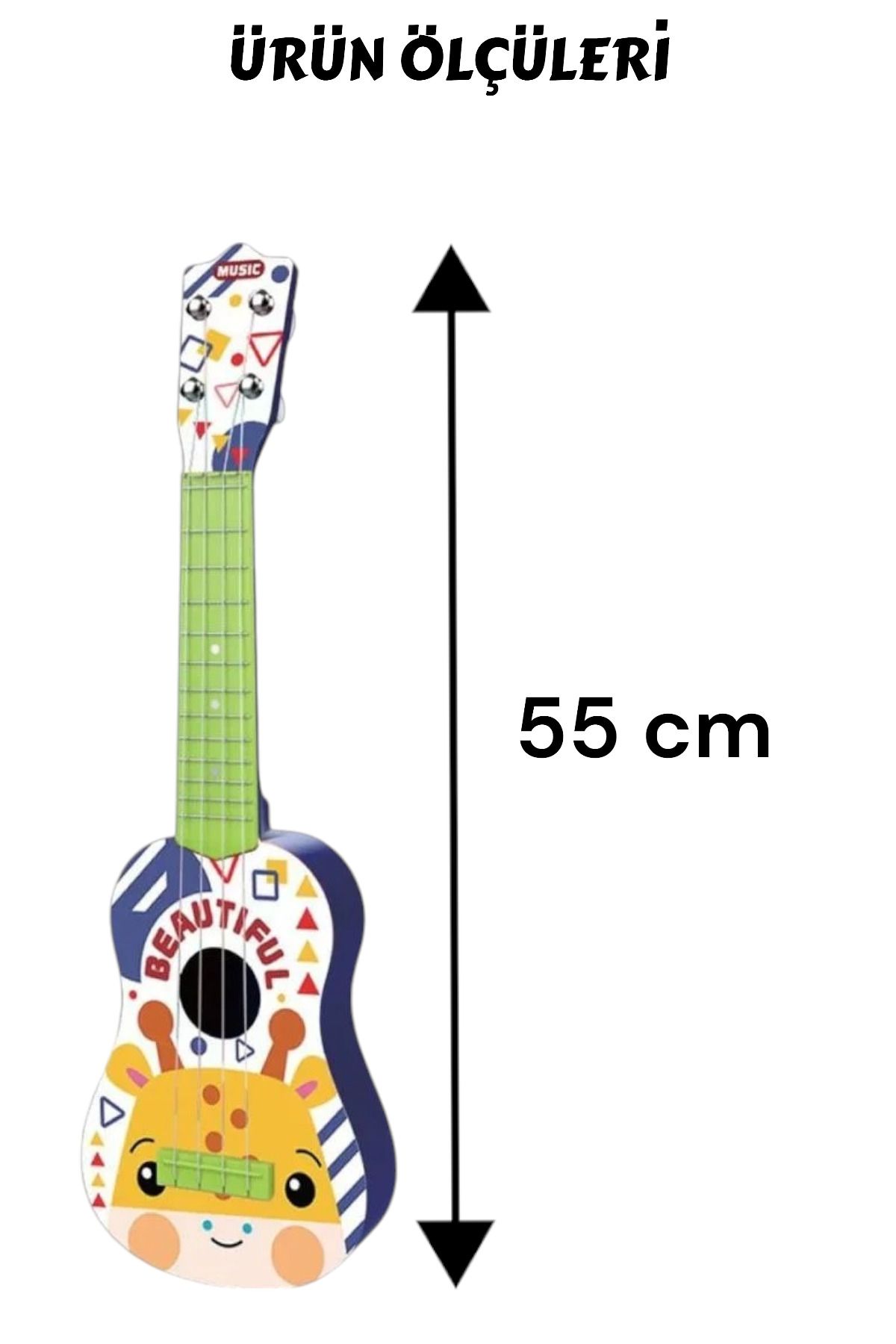 Gitar Telli Baskılı Eccho 55 cm - Telli Gitar Baskılı Renkli Oyuncak Gitar