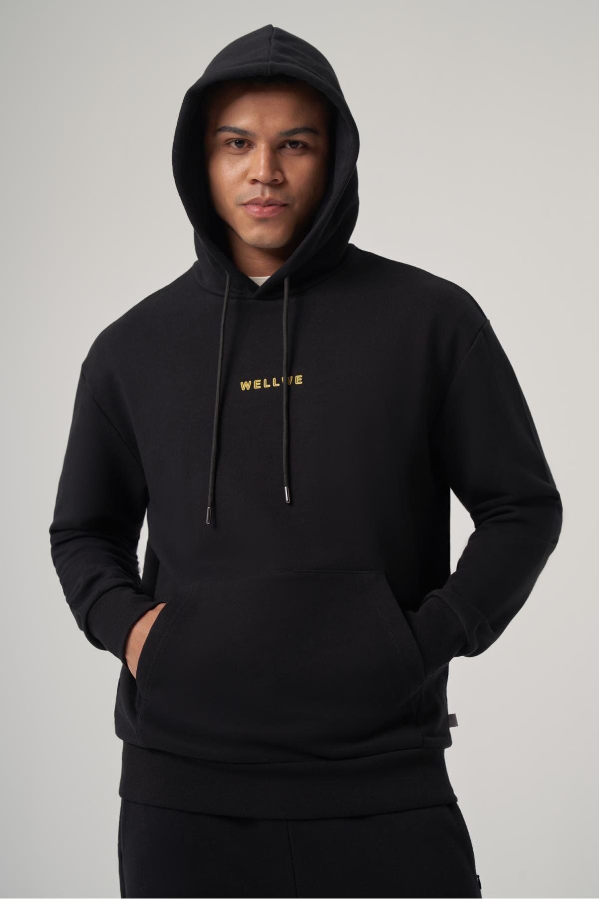 wellwe İSELT siyah baskılıoversize hoodie