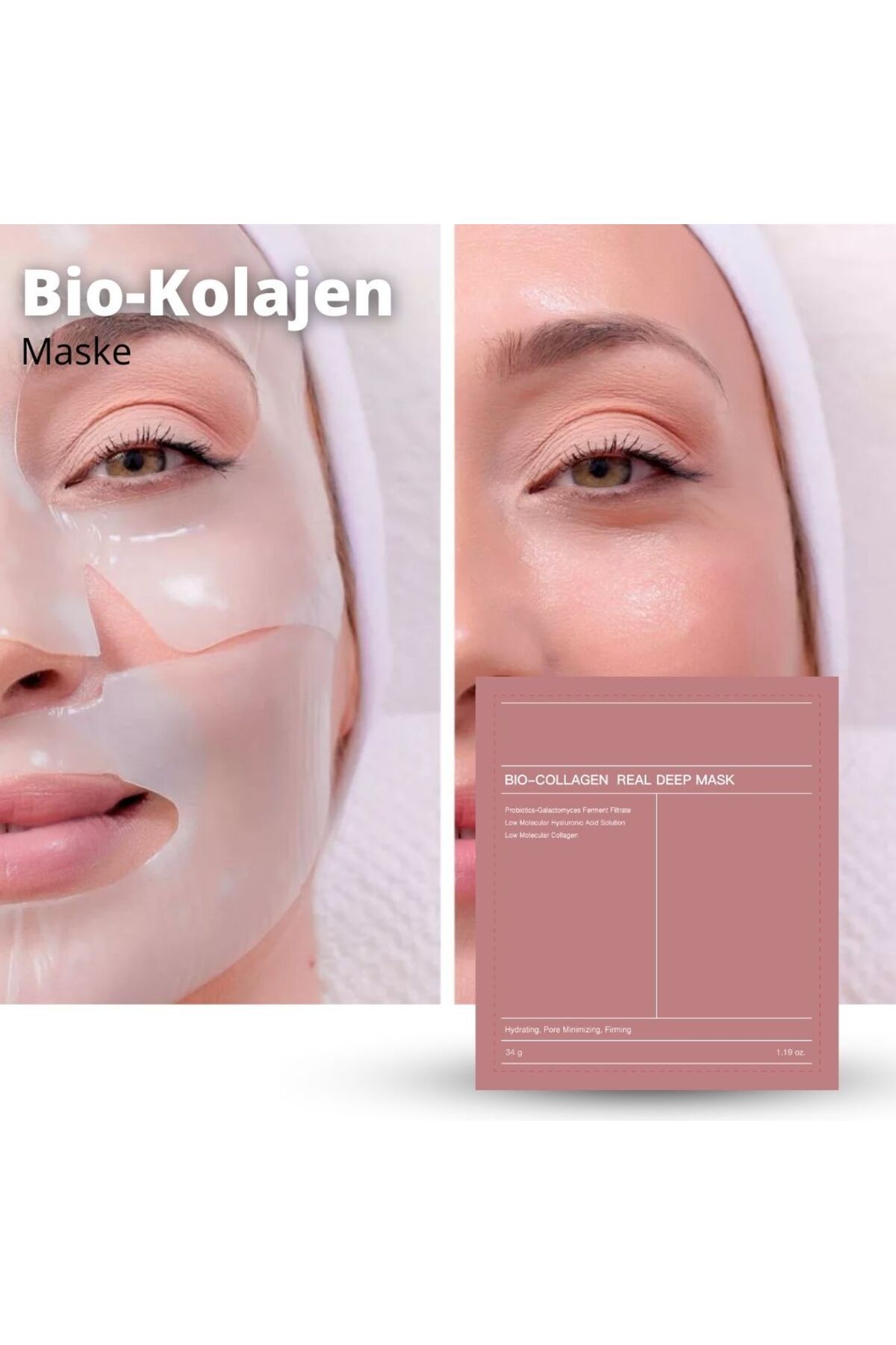 Bio Kolajen Şeffaflaşan Kore Yüz Maske Yaşlanma Karşıtı Parlaklık Nemlendirme