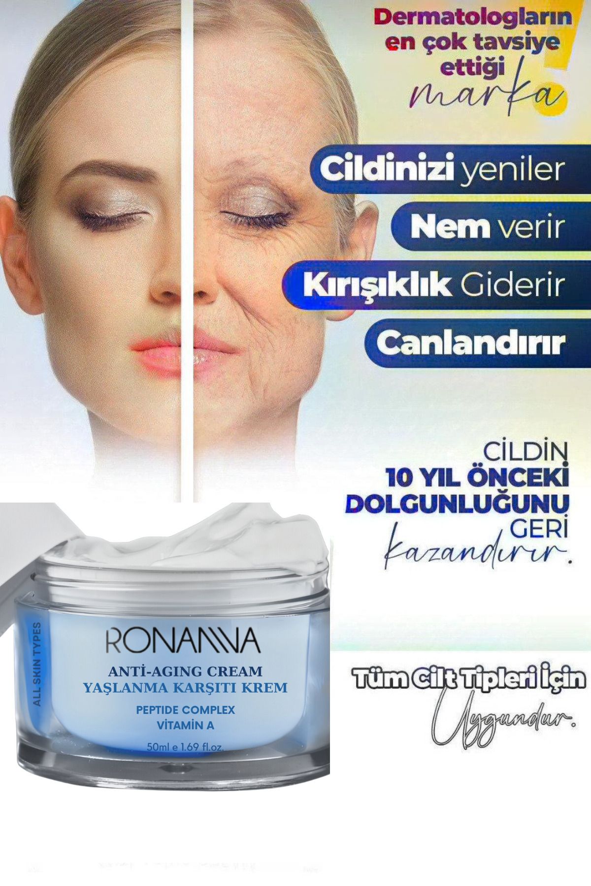 Anti-aging Nemlendirici Aydınlatıcı Besleyici Onarıcı Yaşlanma Karşıtı Bakım Kremi 50 ml