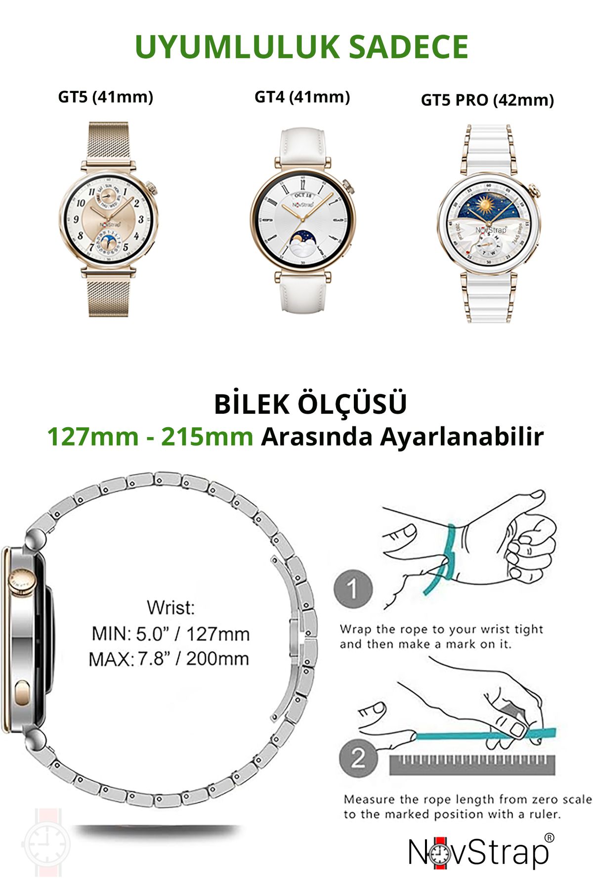 Huawei Watch GT4 41mm GT5 41mm GT5 Pro 42mm ile Uyumlu Kordon (18mm) One Click Çelik Metal