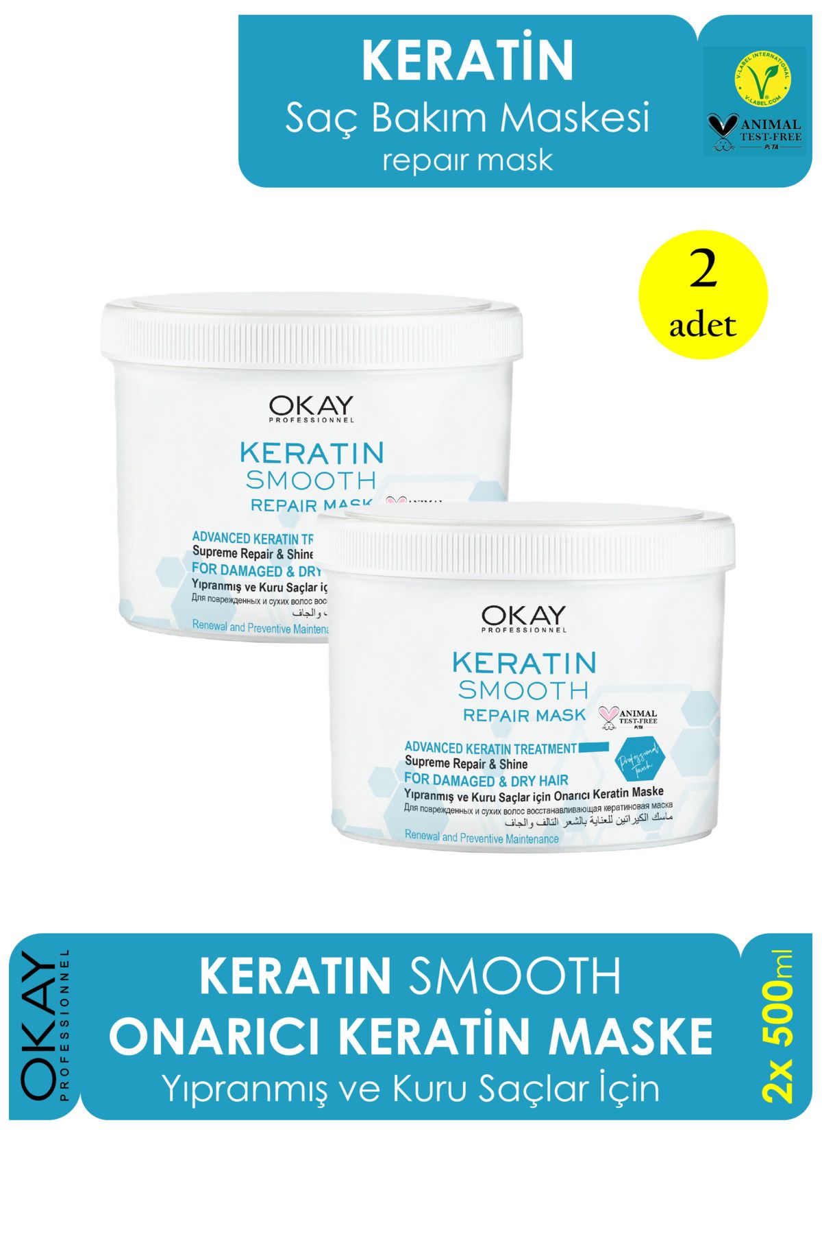 OkayKeratin Smooth OnarıcıMaske 500 ml X 2 Ad...